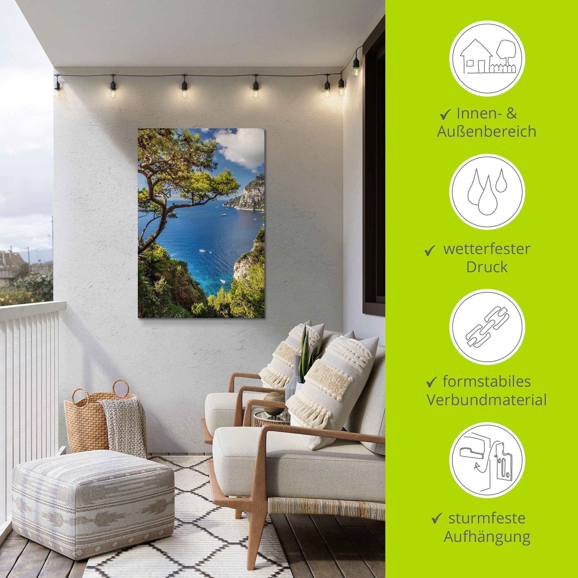Artland Artprint Punta de Masullo, eiland capri, Italië als artprint van aluminium, artprint voor buiten, artprint op linnen, poster, muursticker