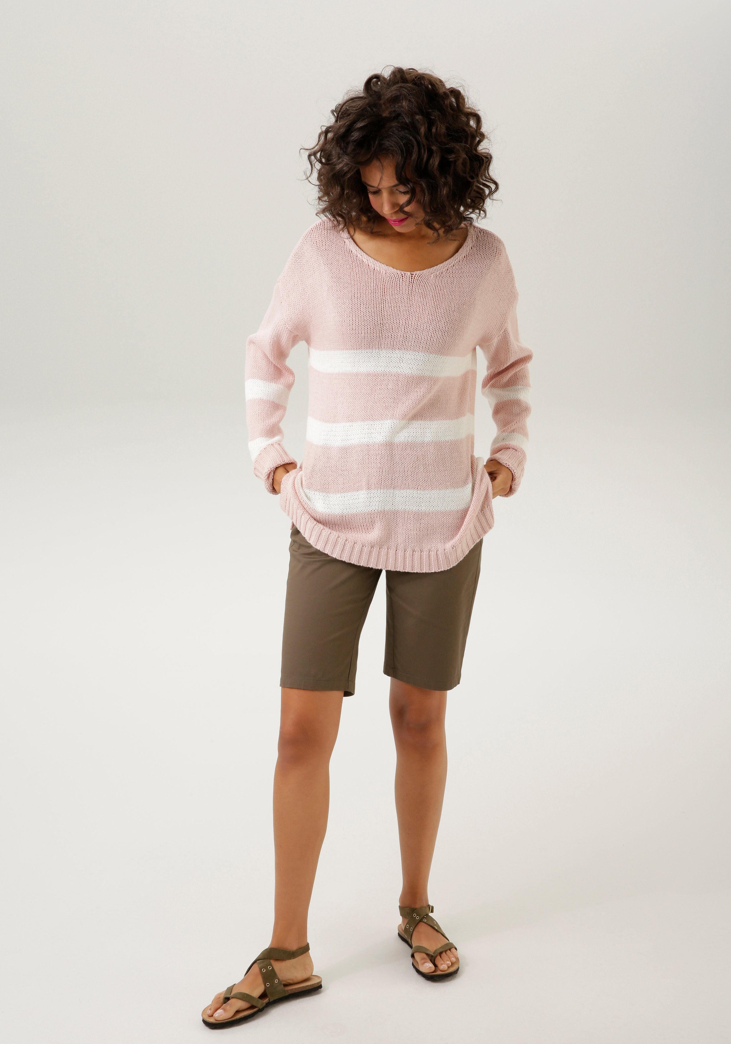 Aniston CASUAL Gebreide trui met een trendy streepdessin nieuwe collectie