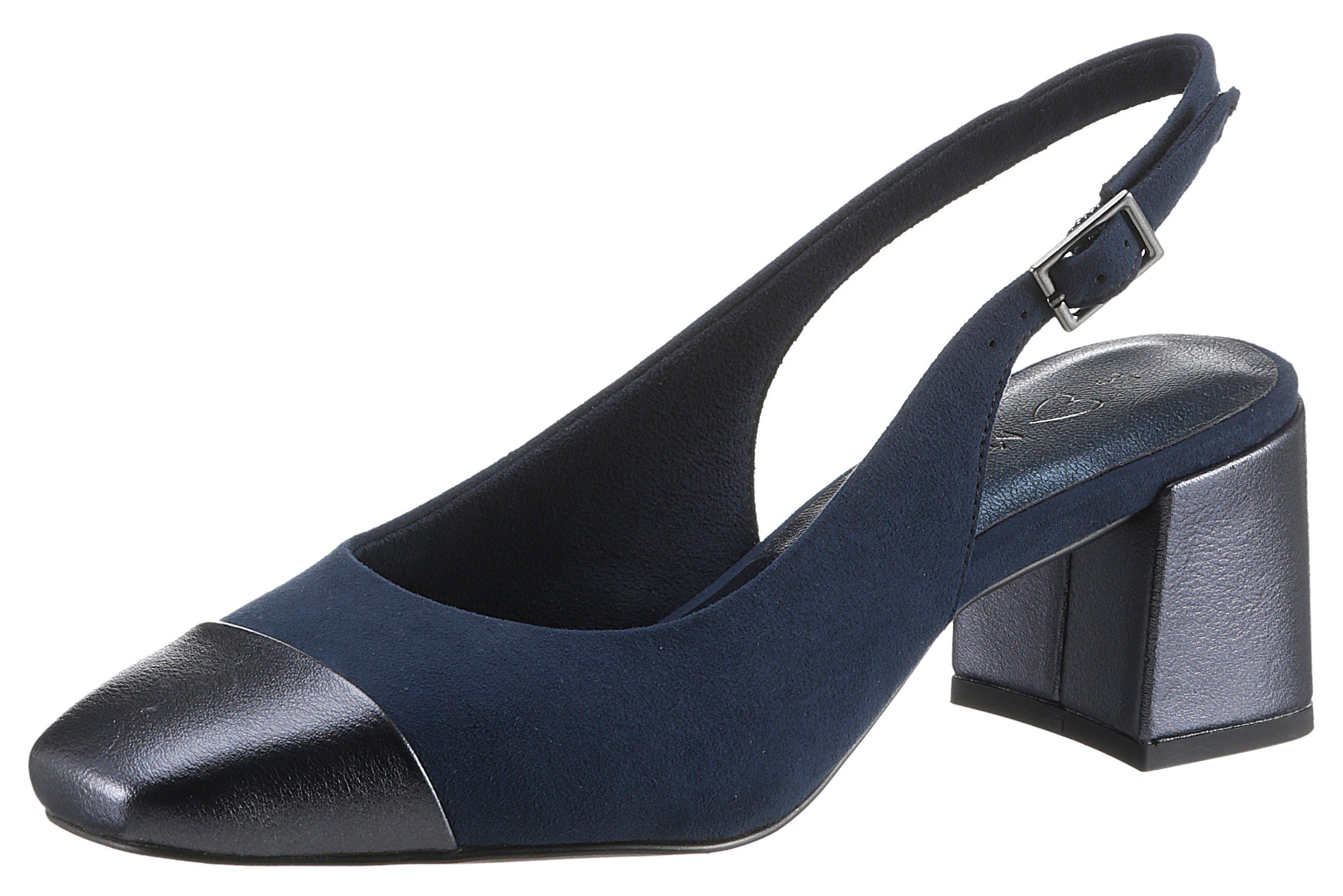 Marco Tozzi Slingback pumps , avondschoen, zomerschoen, blokhak, in modieuze vierkante vorm