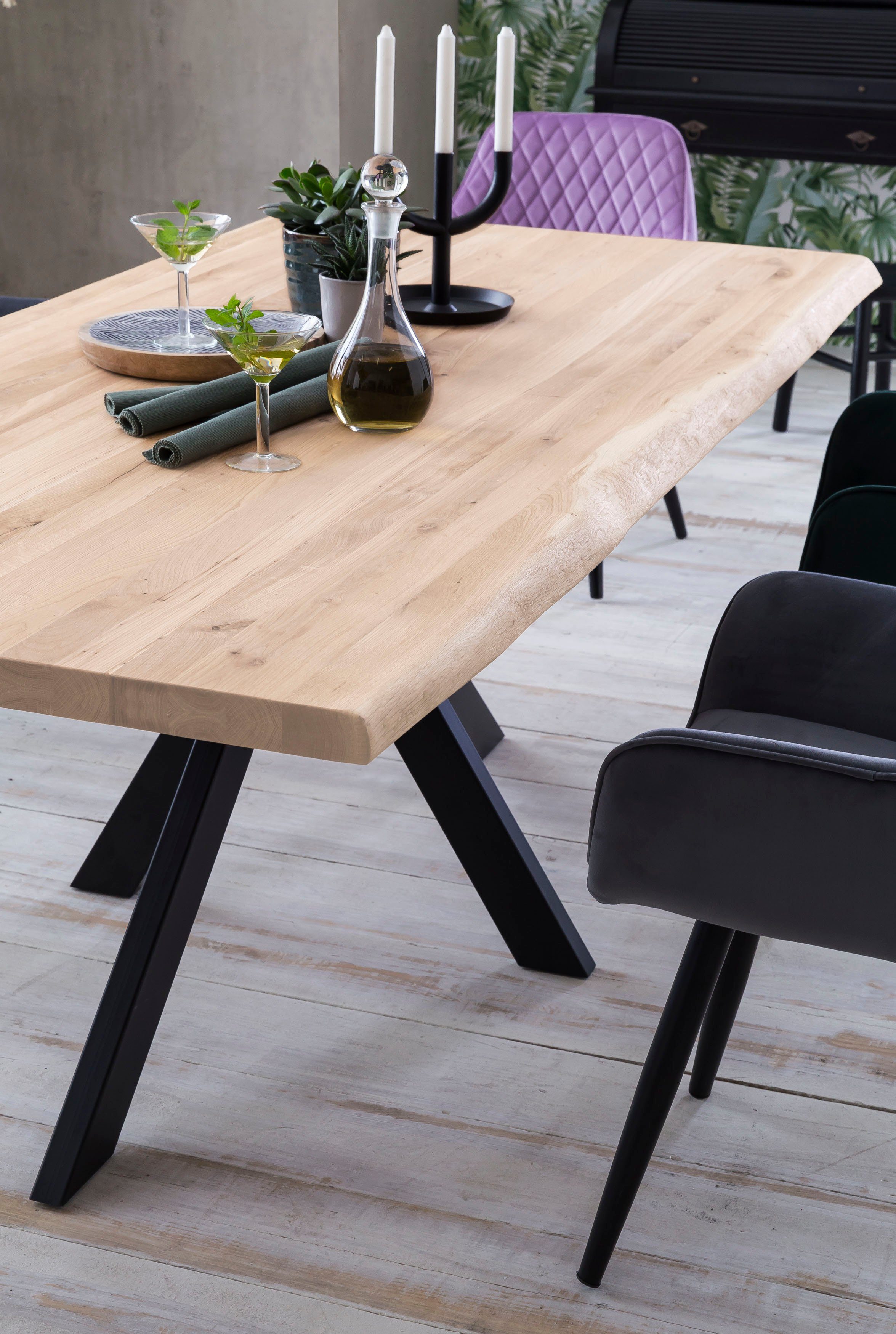 Home affaire Eettafel TRISTAN Massief wild eiken met echte boomrand