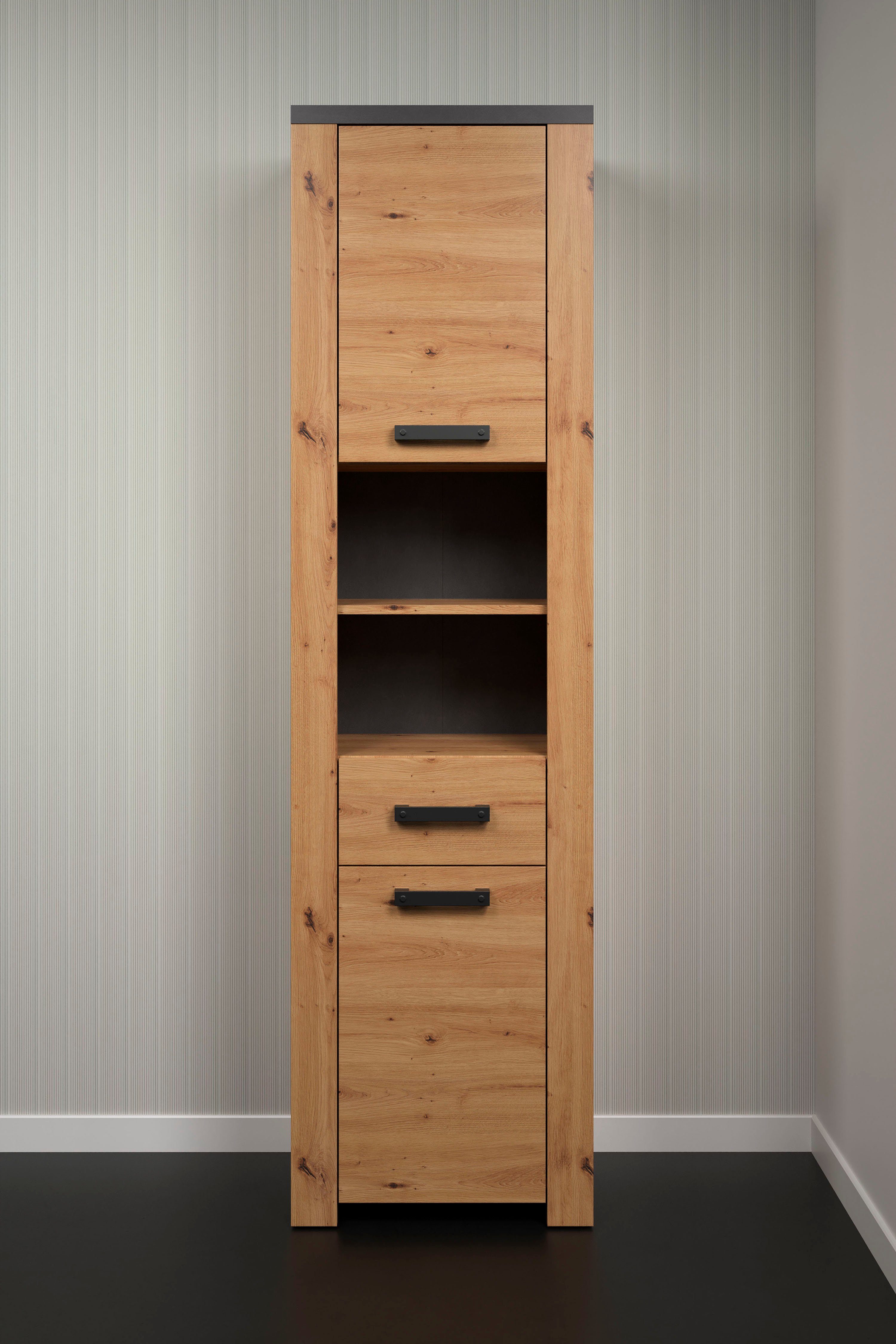 Home affaire Hoge kast Ambres Badkamerkast in matte echt houtlook - afmetingen (B/D/H) 53/35/196 cm (1 stuk)