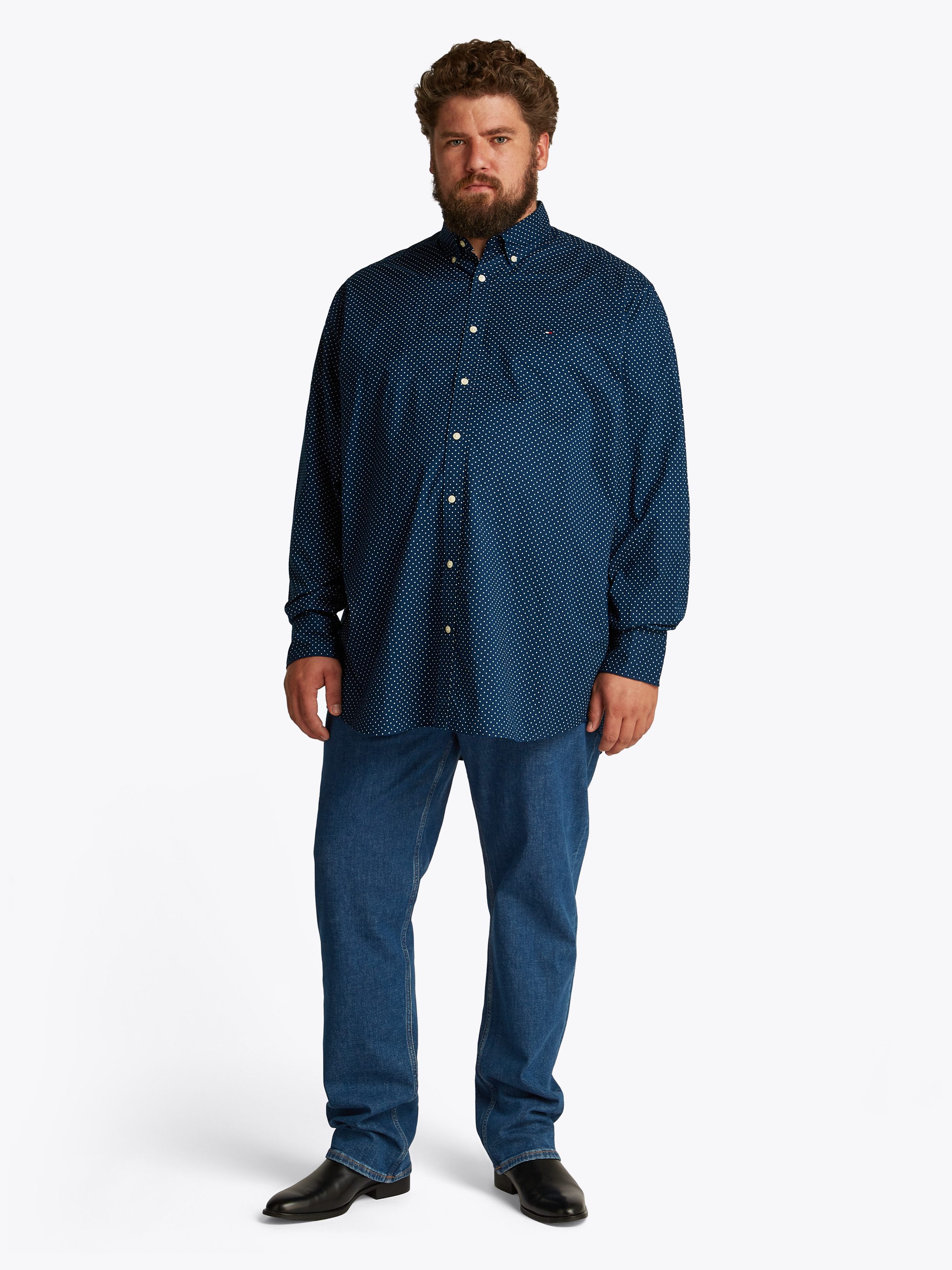 Tommy Hilfiger Overhemd met lange mouwen BT-FLEX POPLIN POLKA DOT S-B in grote maten logoborduring