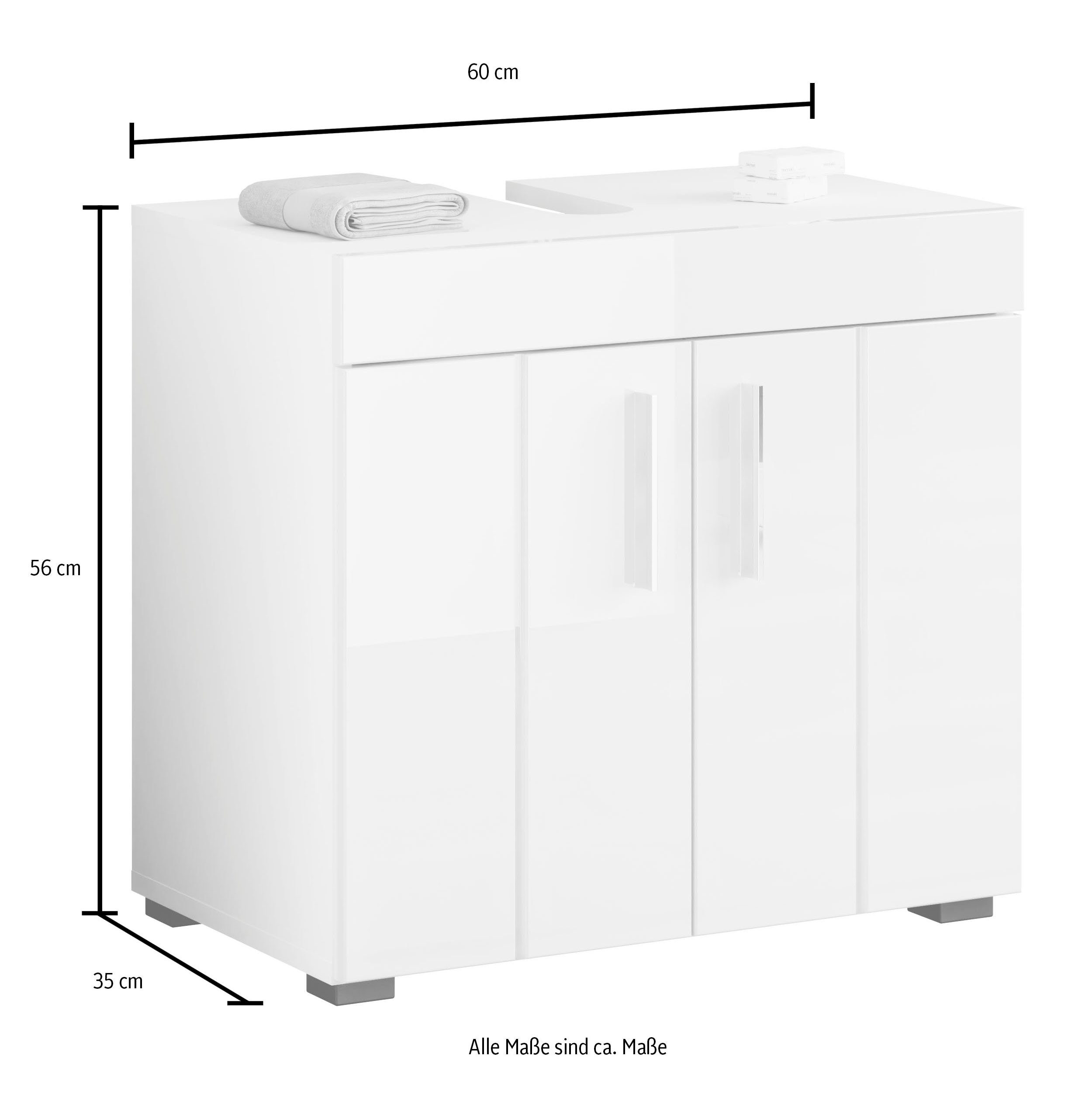 Hzuaneri Wastafelonderkast, Badkamer Kabinet, Badkamermeubel, 2 deuren, 3 Laden, Verstelbare Planchet, Vrijstaand, veel opbergruimte, 30 x 90 x 64 cm, Wit BC29903X