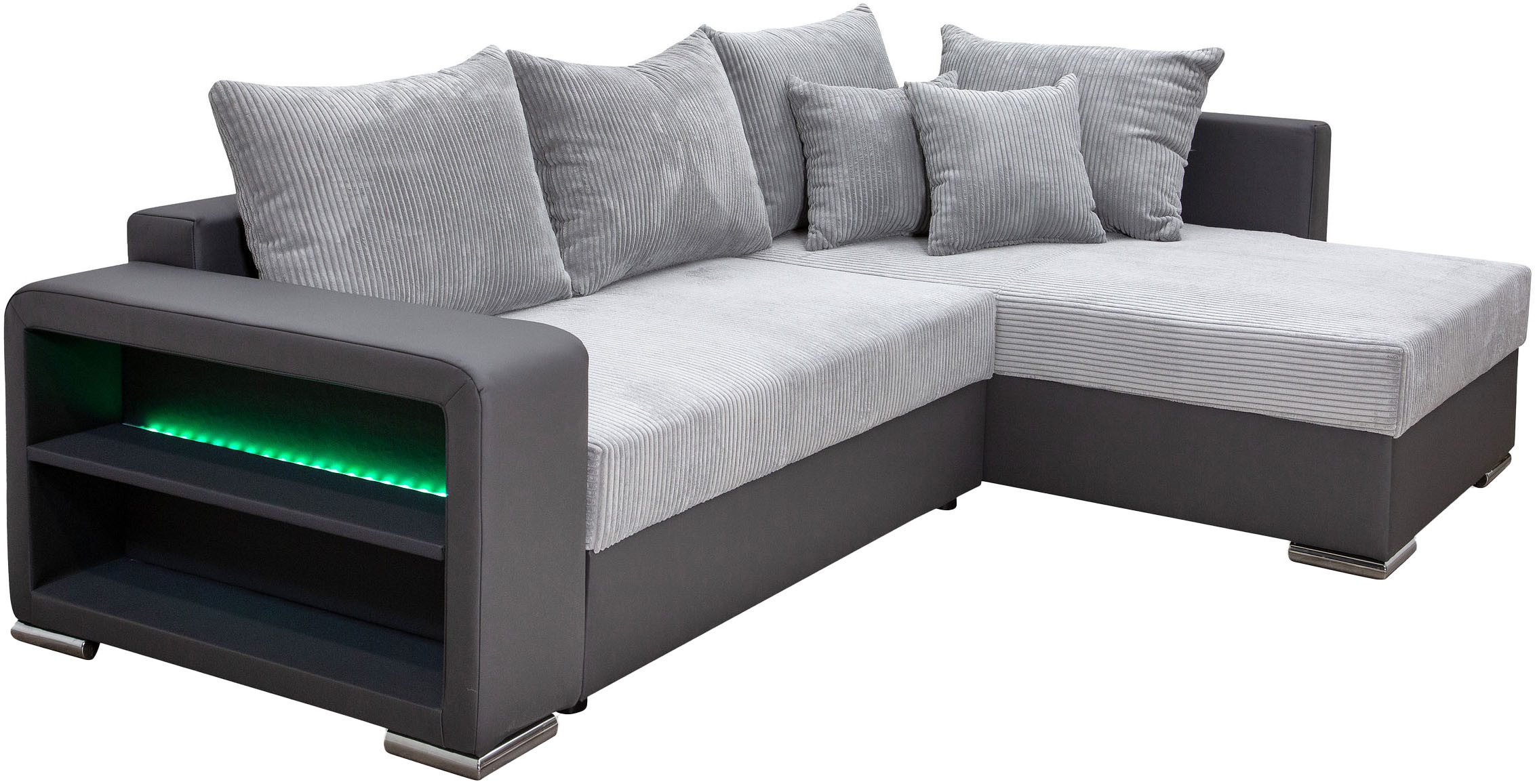 COLLECTION AB Hoekbank L-model Regalarmleuning met LED RGB verlichting, bedfunctie en bedbox