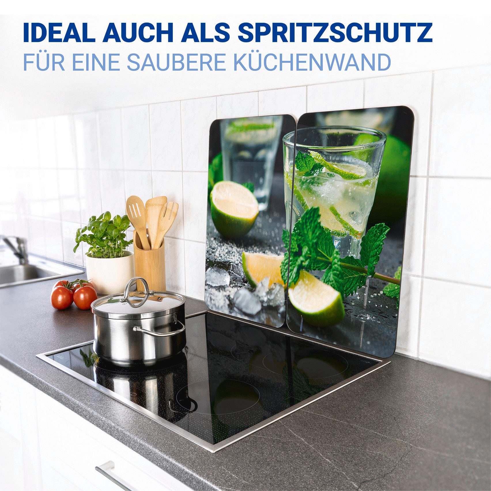 WENKO Kookplaatdeksel Universeel model Mojito Kookplaatafdekking voor alle soorten kookplaten, krasvast, met antislipvoetjes (set, 2-delig)