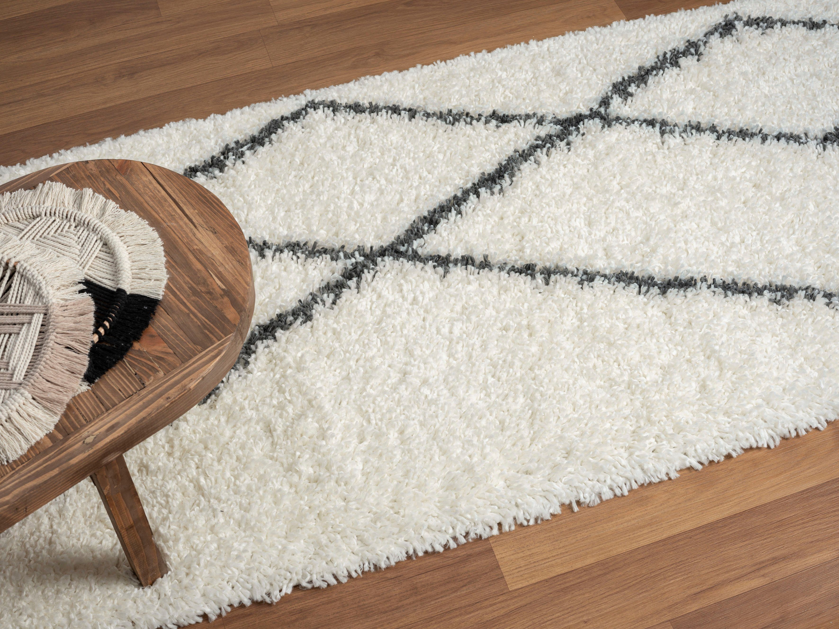 Myflair Möbel & Accessoires Hoogpolig vloerkleed My Shaggy Raute Shaggy, Scandi ruiten ontwerp, licht glanzend, extra fluffy