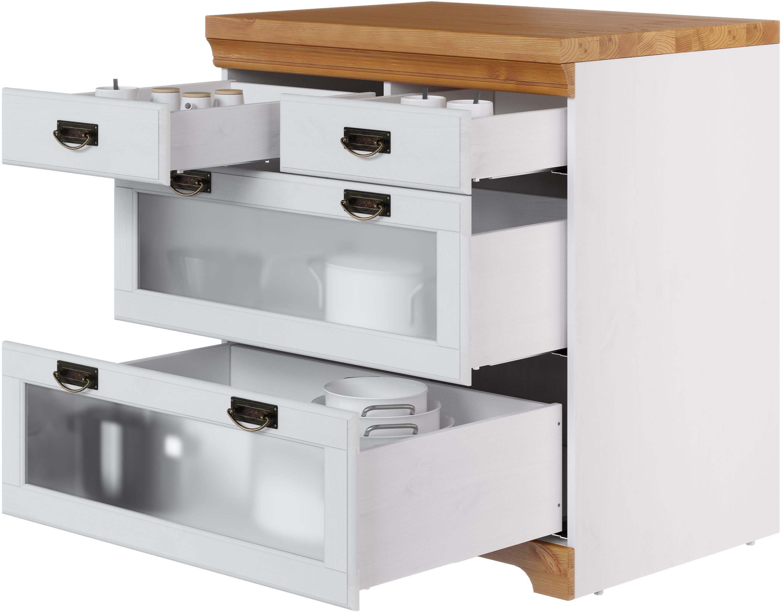 Home affaire Onderkast Rügen Breedte 80 cm, massief grenen, lades met glas-inzet
