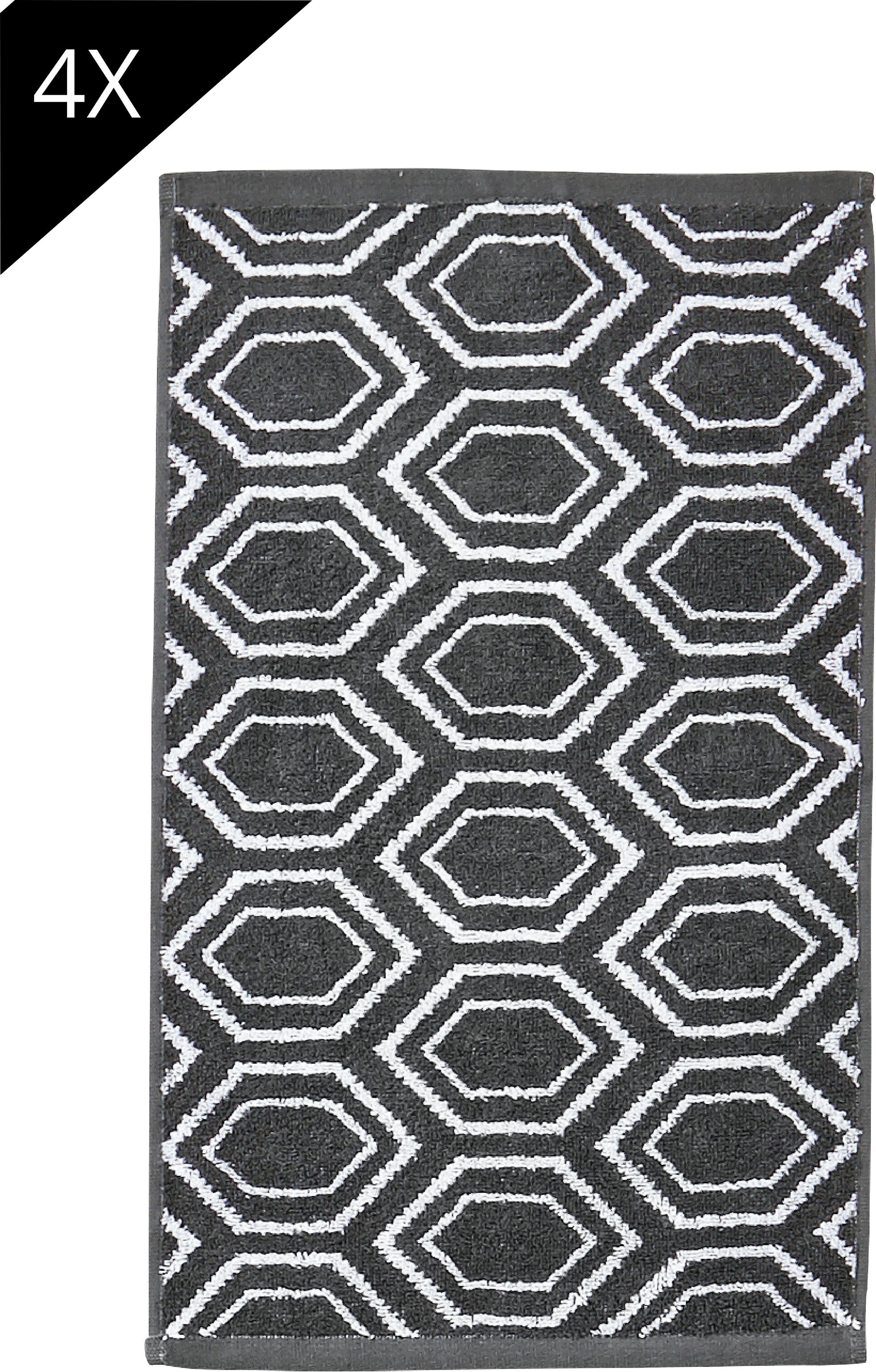 done.® Handdoekenset Ethno 4x gastendoeken (30x50 cm) Gastendoeken, jacquardweefsel, modern motief (set, 4 stuks)