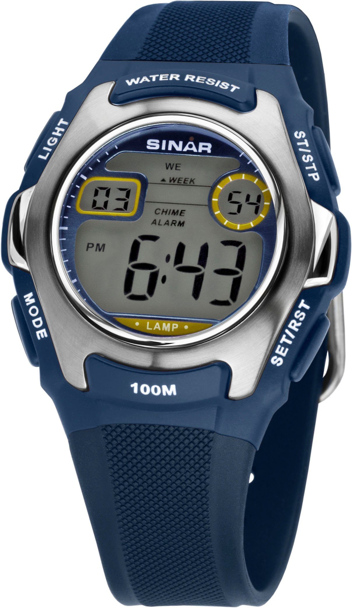 SINAR Chronograaf XE-50-1 Polshorloge, quartz horloge, digitaal, heren, dames, tot 10 bar waterdicht, jongeren heren accessoires blauw