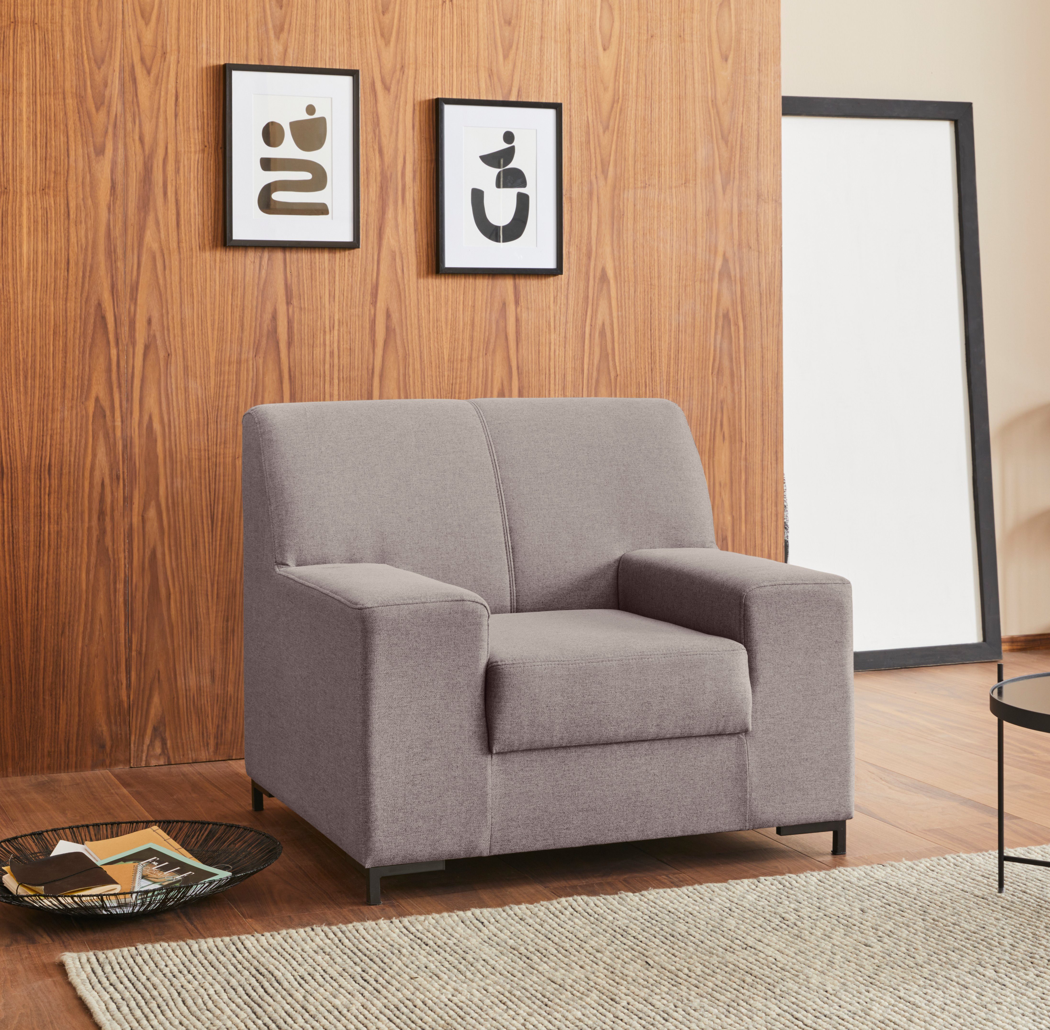 DOMO collection Fauteuil Ledas kubisch en comfortabel, platte armleuningen, elegante voet,
