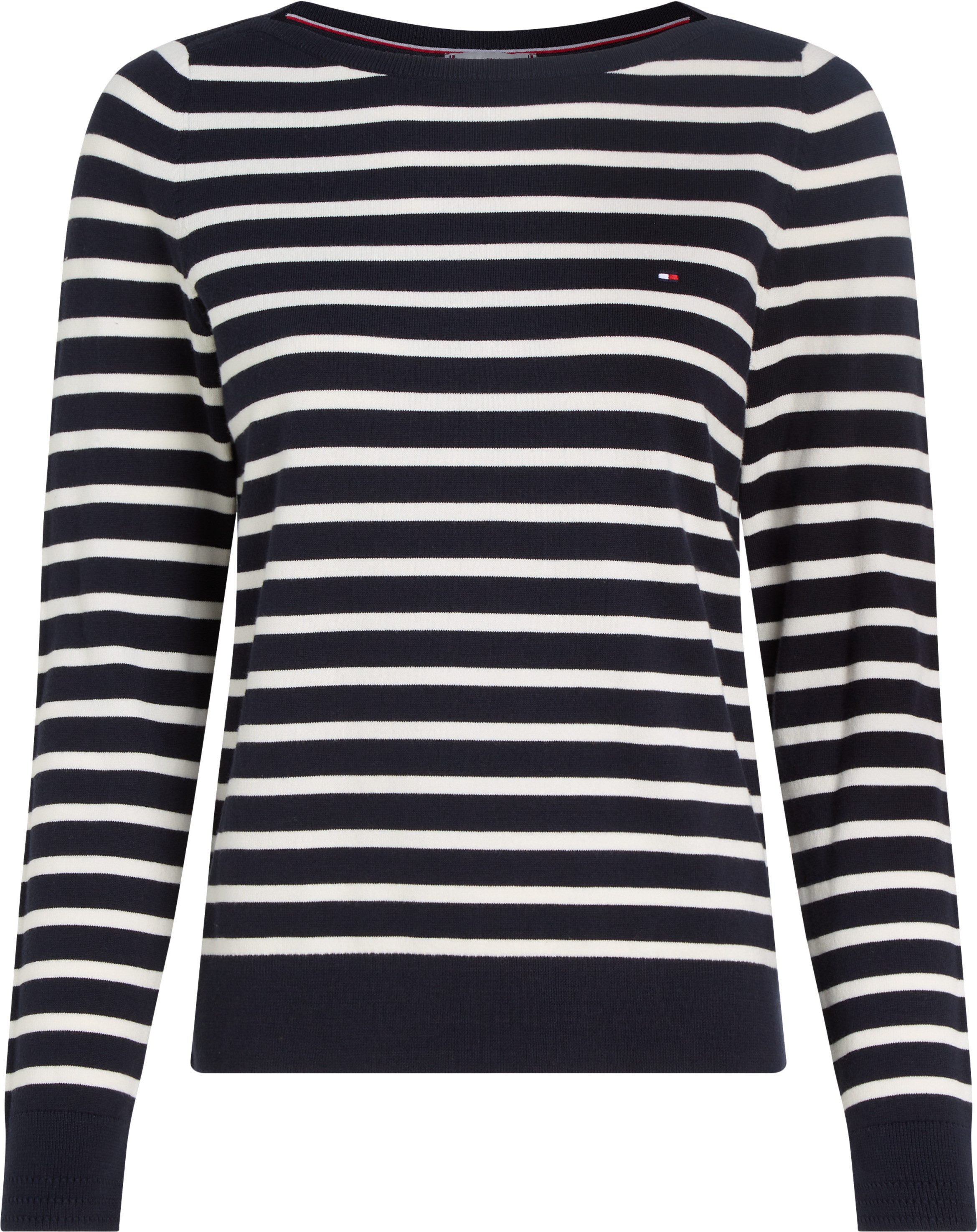 Tommy Hilfiger Gebreide trui CO JERSEY STITCH BOAT-NK SWEATER met -merklabel op de mouw