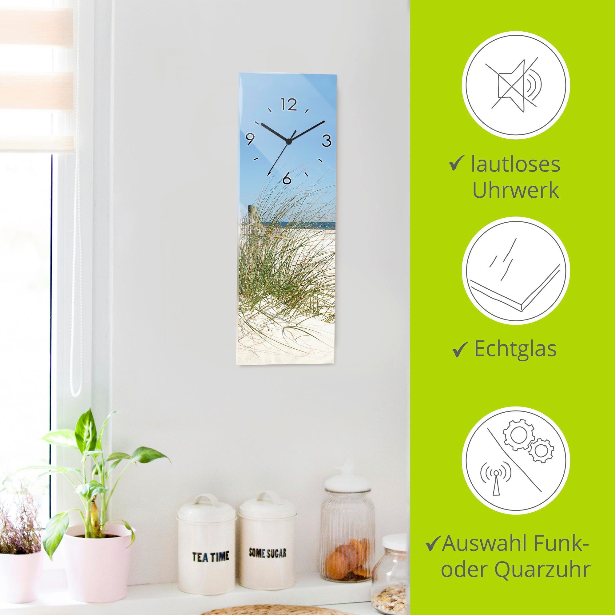 Artland Wandklok Mooie duinen met grassen en hek optioneel verkrijgbaar met kwarts- of radiografisch uurwerk, geruisloos zonder tikkend geluid