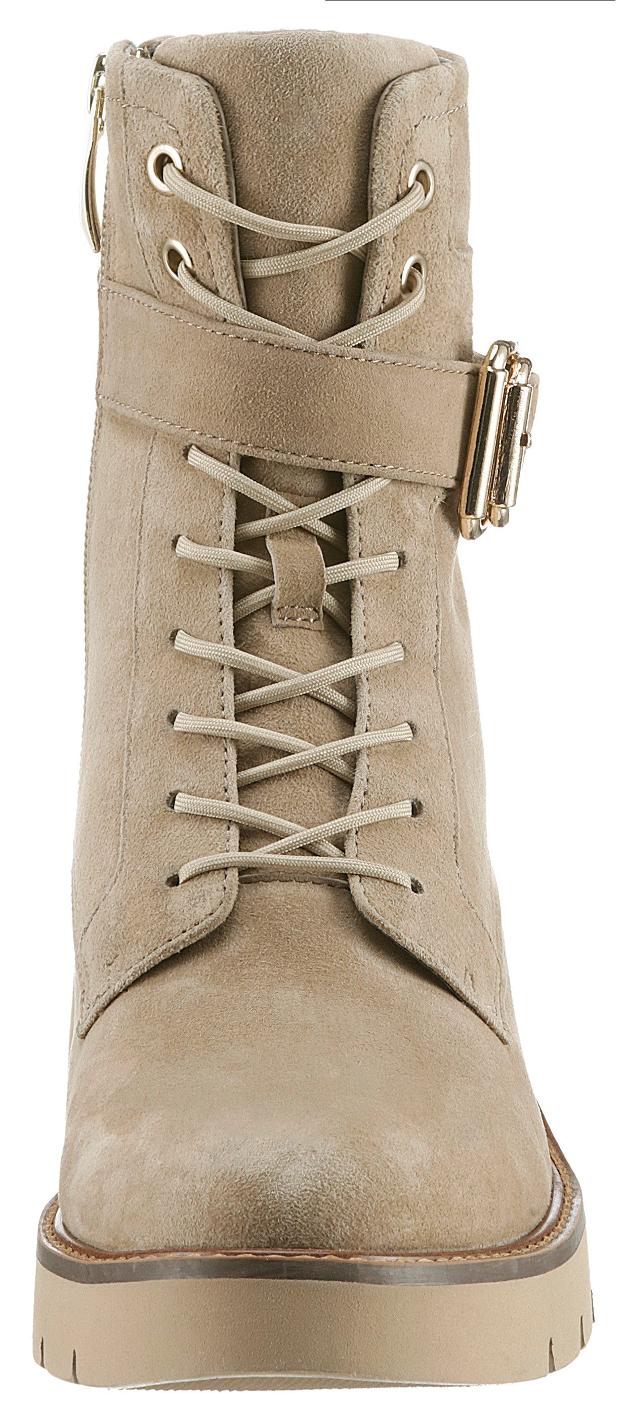 Tamaris Veterlaarsjes blokhak, veterschoenen met modieuze decoratieve gesp