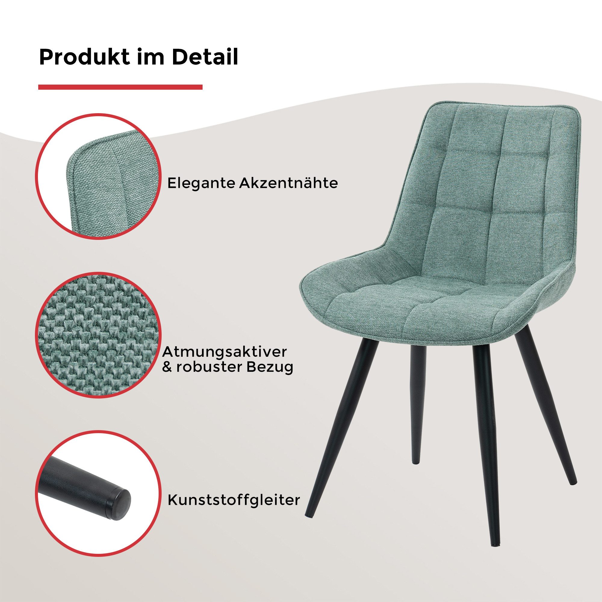 Duo Collection Eetkamerstoel Iris eetkamerstoel, set van 4 robuuste bekleding, gestikte bekleding, tot 110 kg belastbaar (set, 4 stuks)