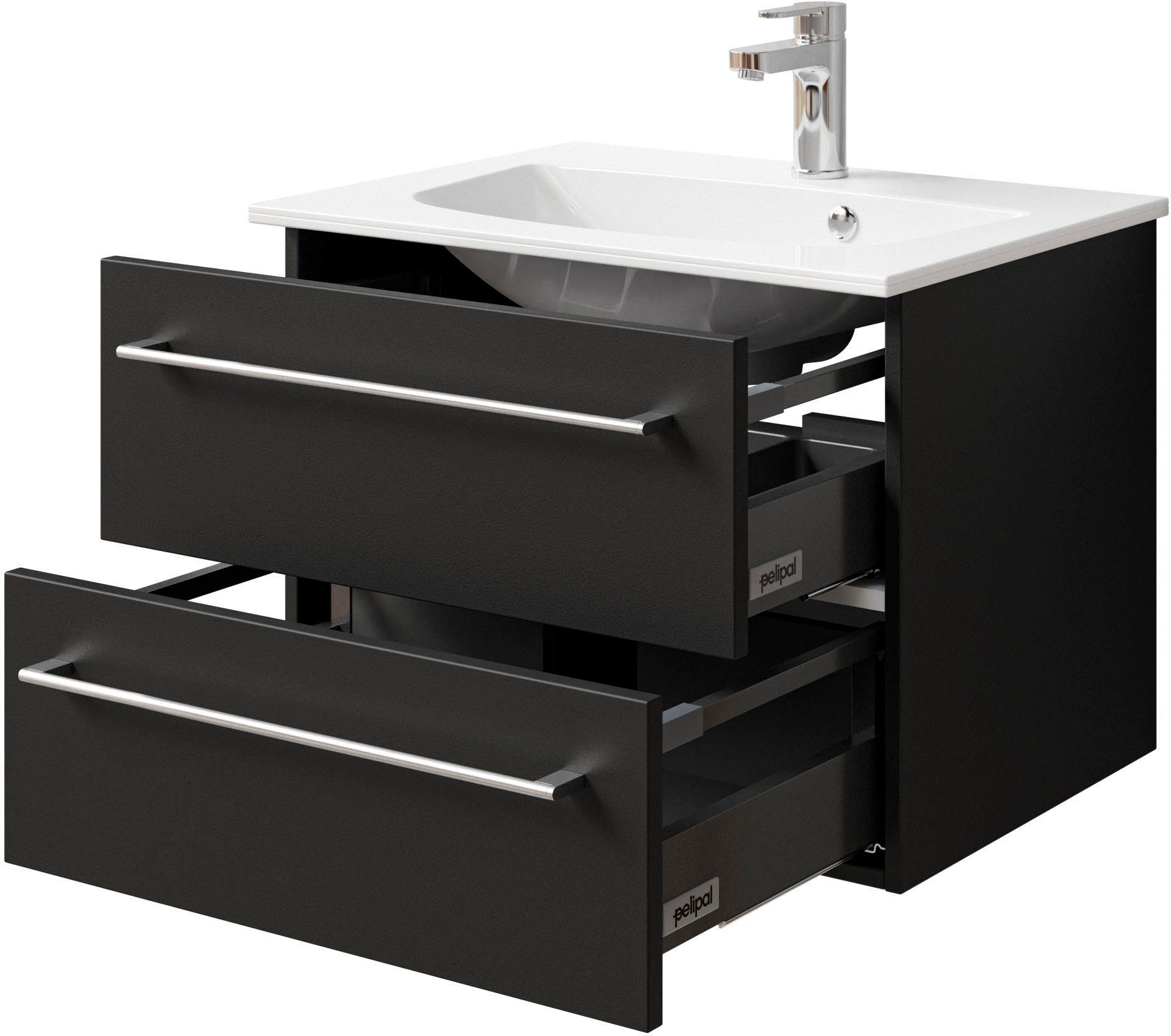 Saphir Wastafelonderkast Serie 6025 mineraalmarmeren wastafel met onderkast, 67 cm breed (2-delig)