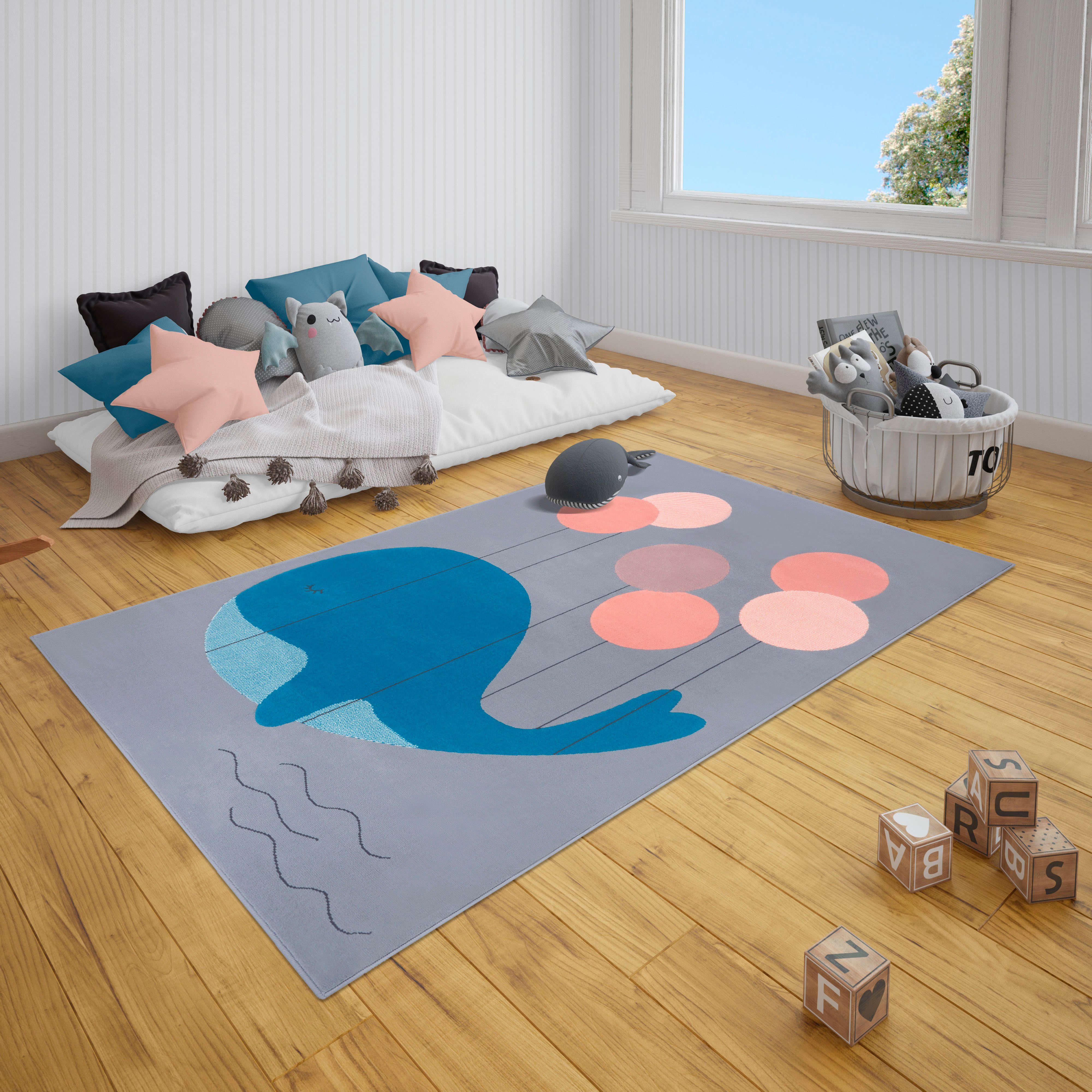 HANSE Home Kindervloerkleed Whale Buddy Luchtballonnen, diermotief,korte pool, slijtvast, gemakkelijk in onderhoud, robuust