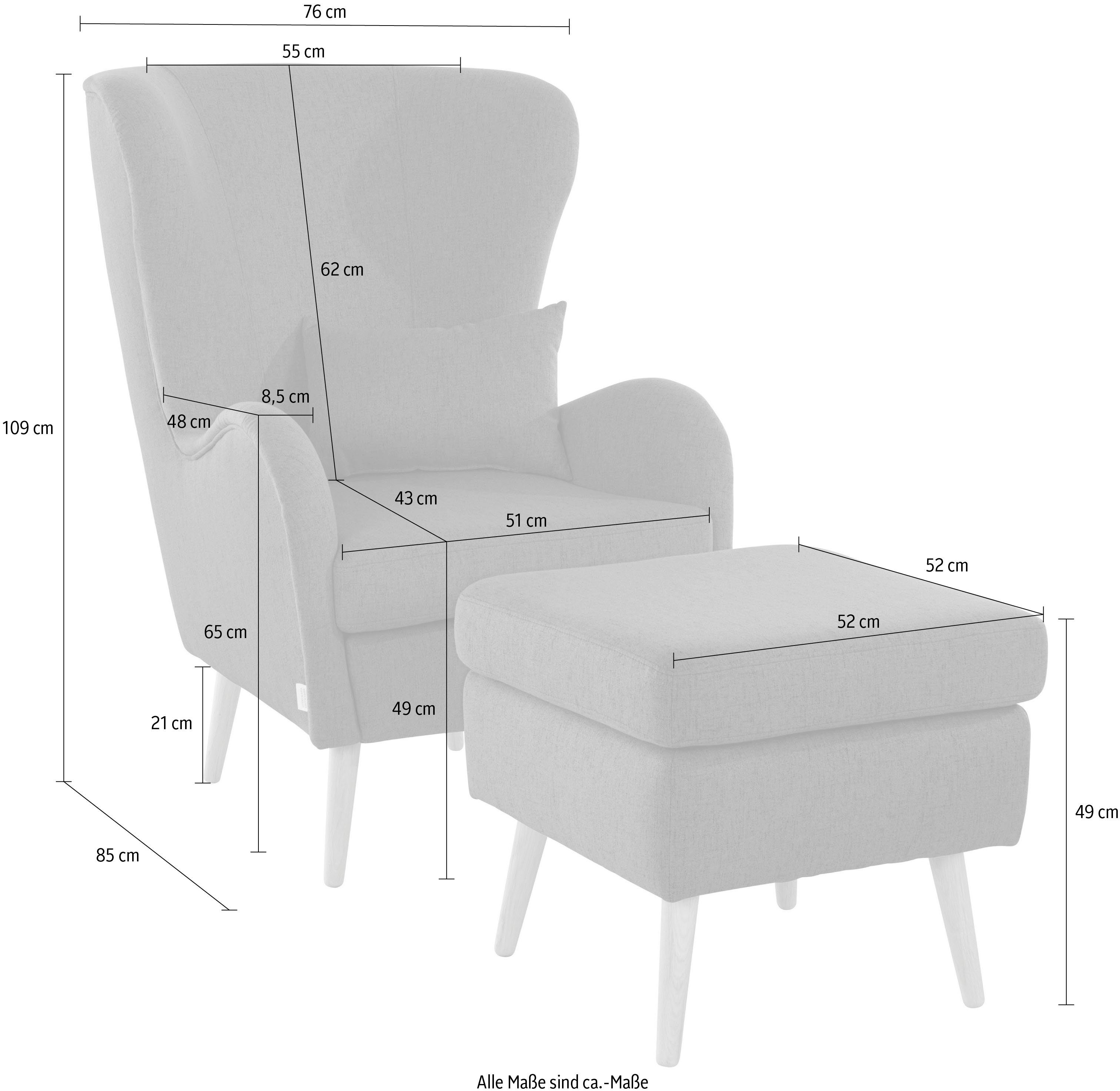 Guido Maria Kretschmer Home&Living Fauteuil Sallito, TV-stoel, oorfauteuil met Hocker, in veel stofkwaliteiten, ook in fluweelcord