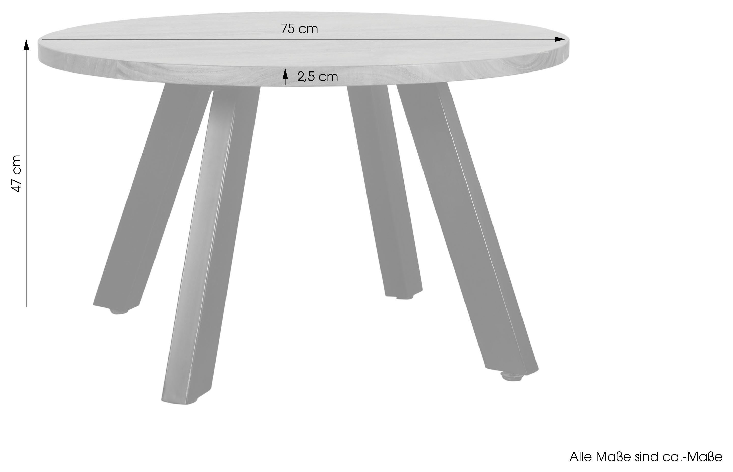 byLIVING Salontafel Ulm met massief acaciahout - plaat en zwarte metalen frame, rond 75 cm.