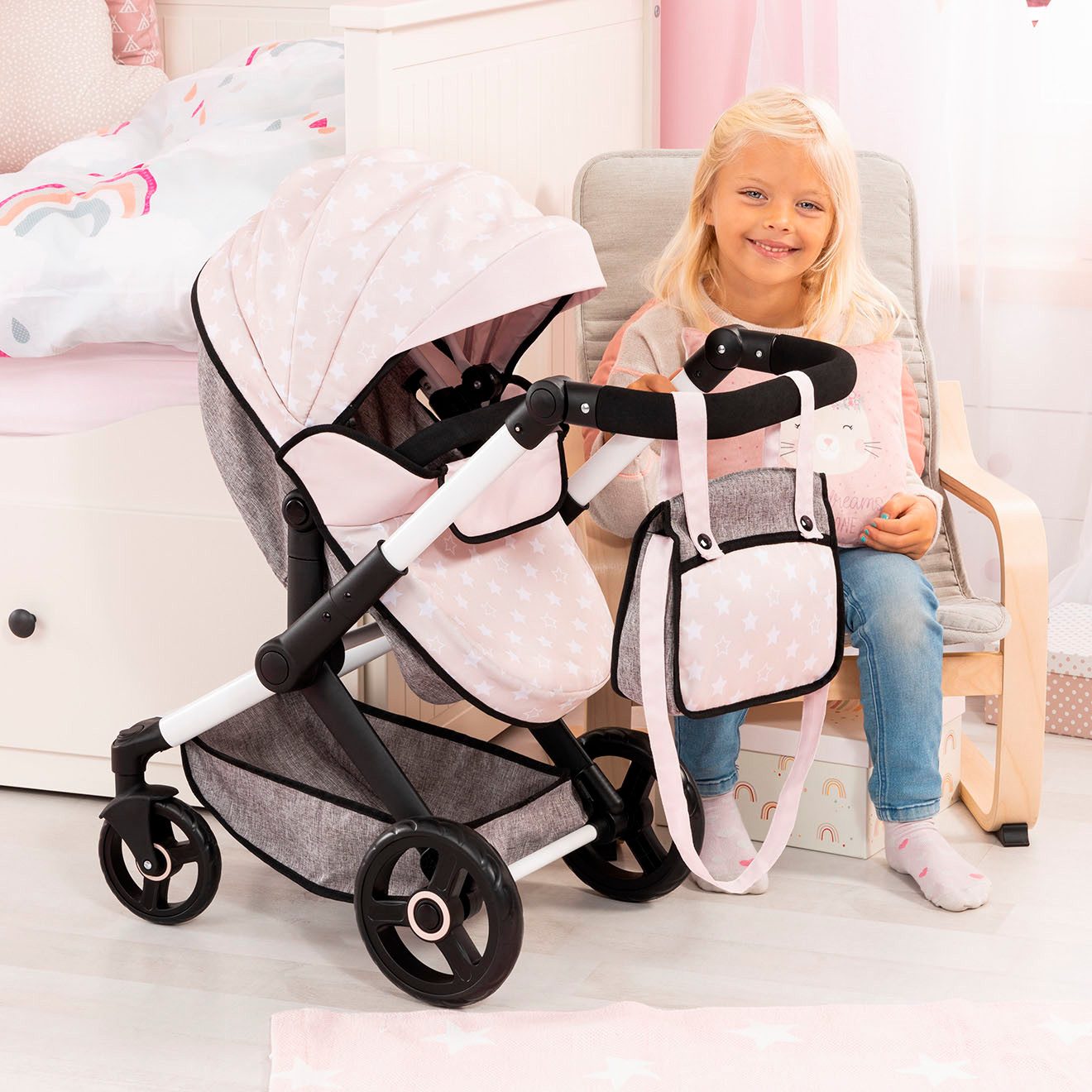 Bayer Combi-poppenwagen Xeo, beige sterretjes
