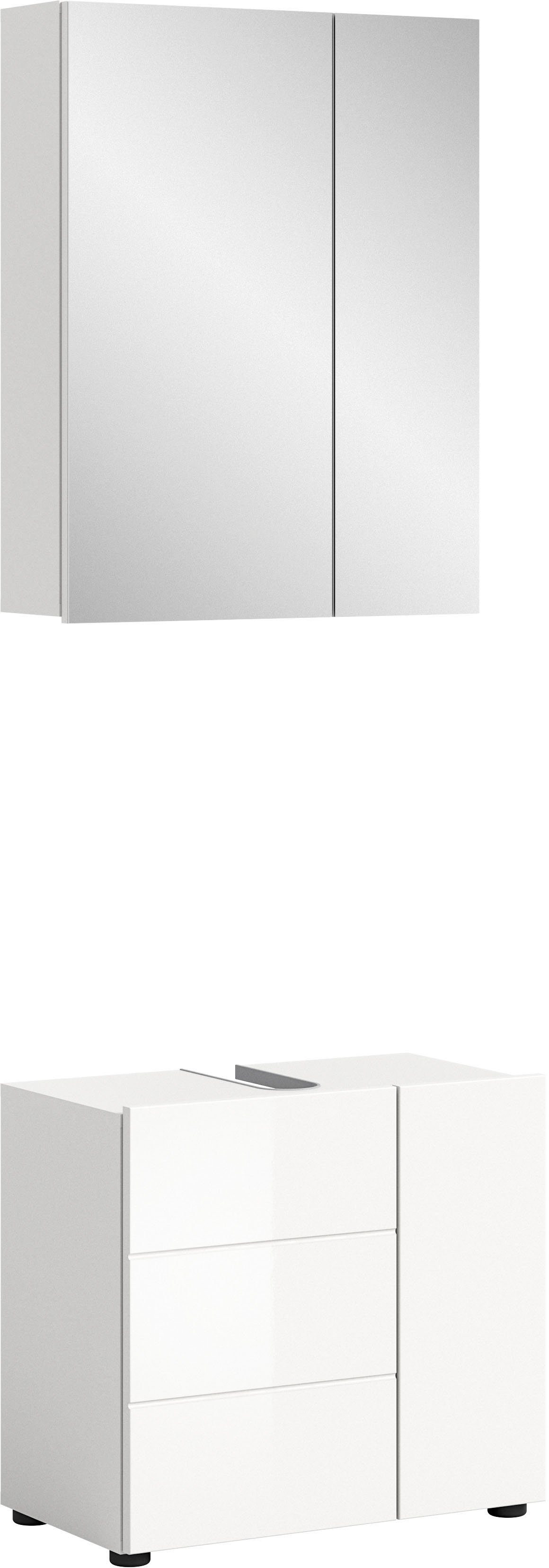 welltime Badmeubelset BIEL, TOPSELLER!, 2-delig, hoogwaardige MDF front, groeflook Badmeubels, combinatie, combi, badkamer, badcombinatie, badkast (2 stuks)