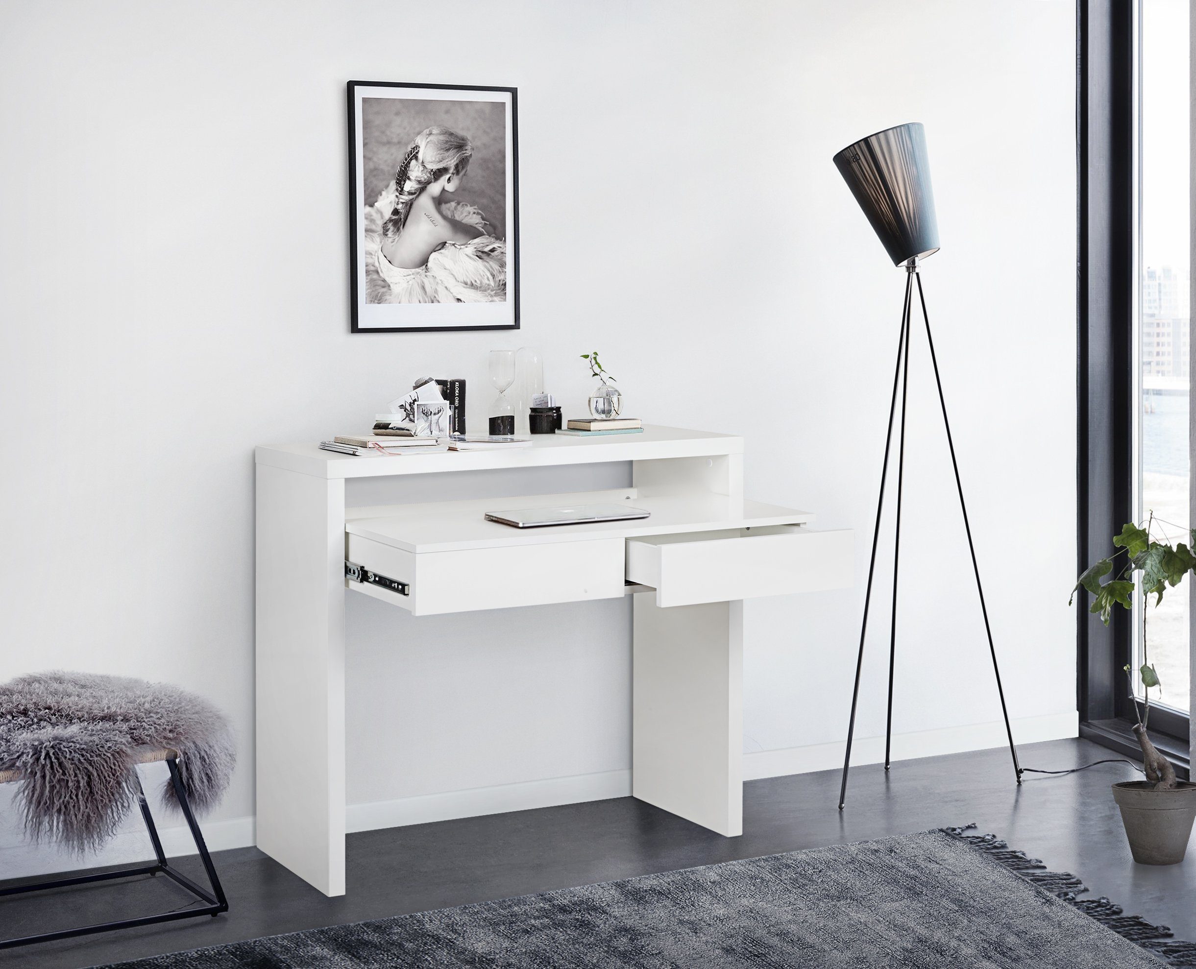 Woodman Bureau Console10 puristisch design, breedte 36 - 56 cm bureaus wit