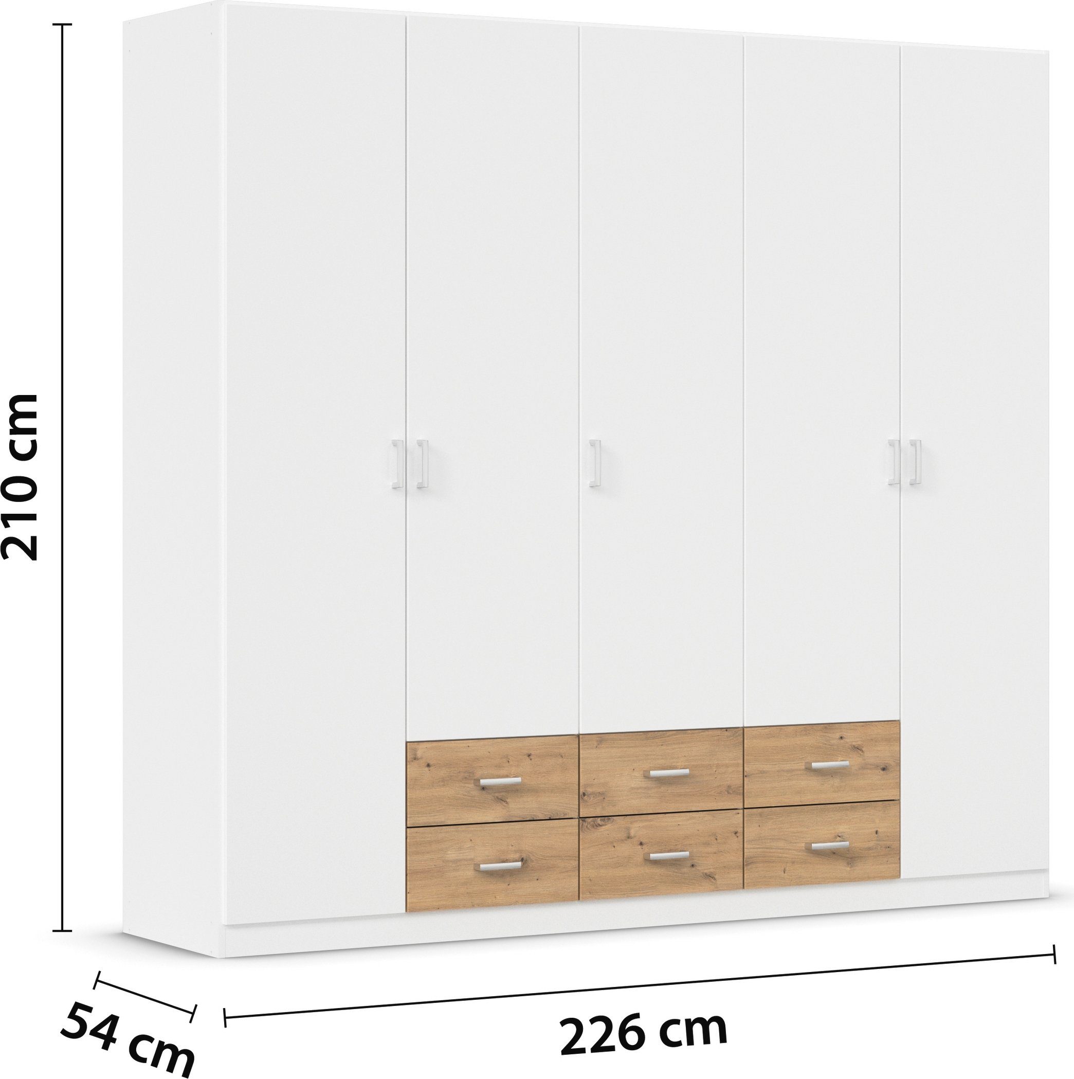 rauch Draaideurkast Kledingkast kast garderobe linnenkast GAMMA in 3 breedtes met 6 lades, in eenvoudig design topseller made in germany