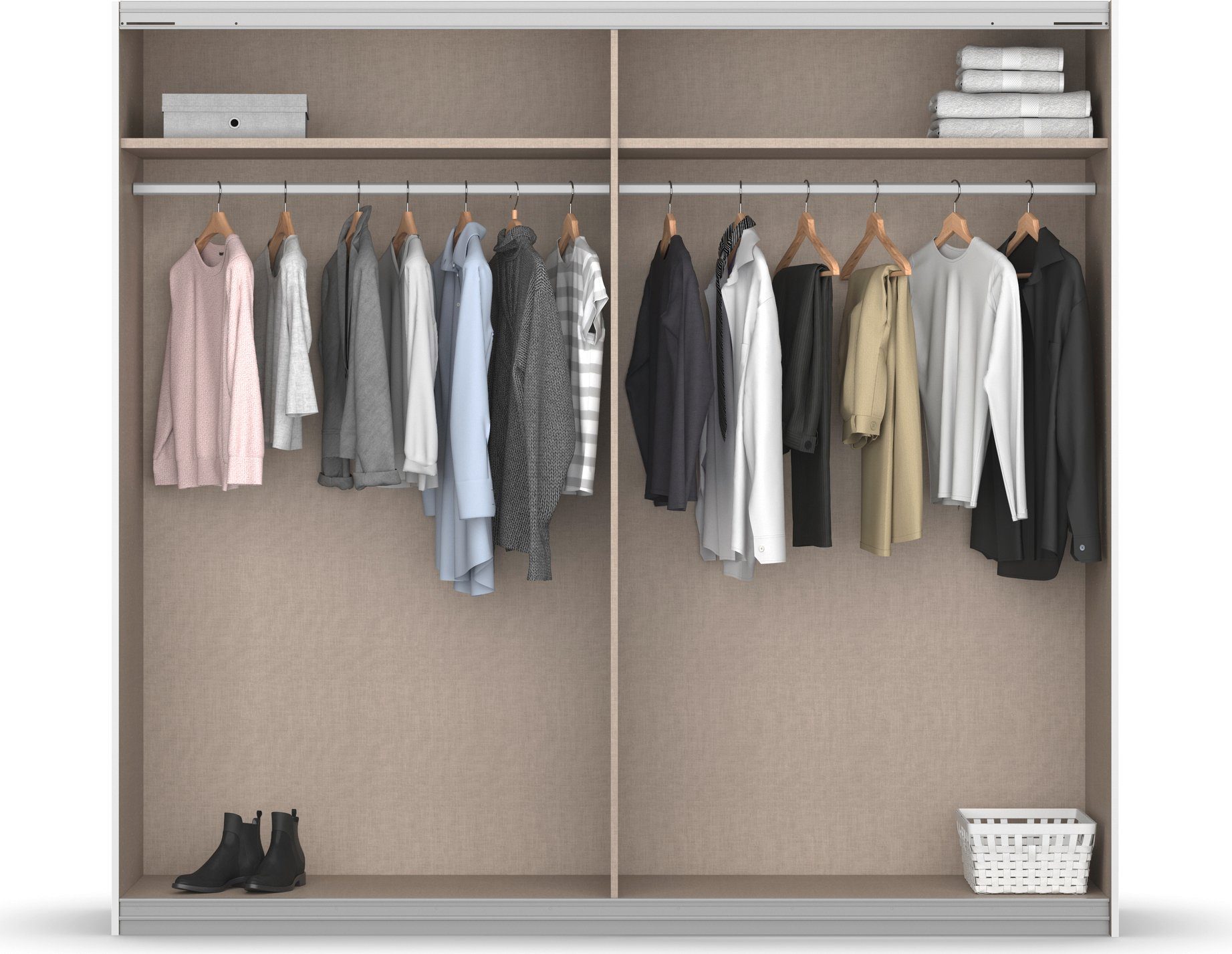 rauch Zweefdeurkast Kledingkast Kast Garderobe Slaapkamerkast APOLLON inclusief praktisch hangelement met 6 kledinghaken made in germany