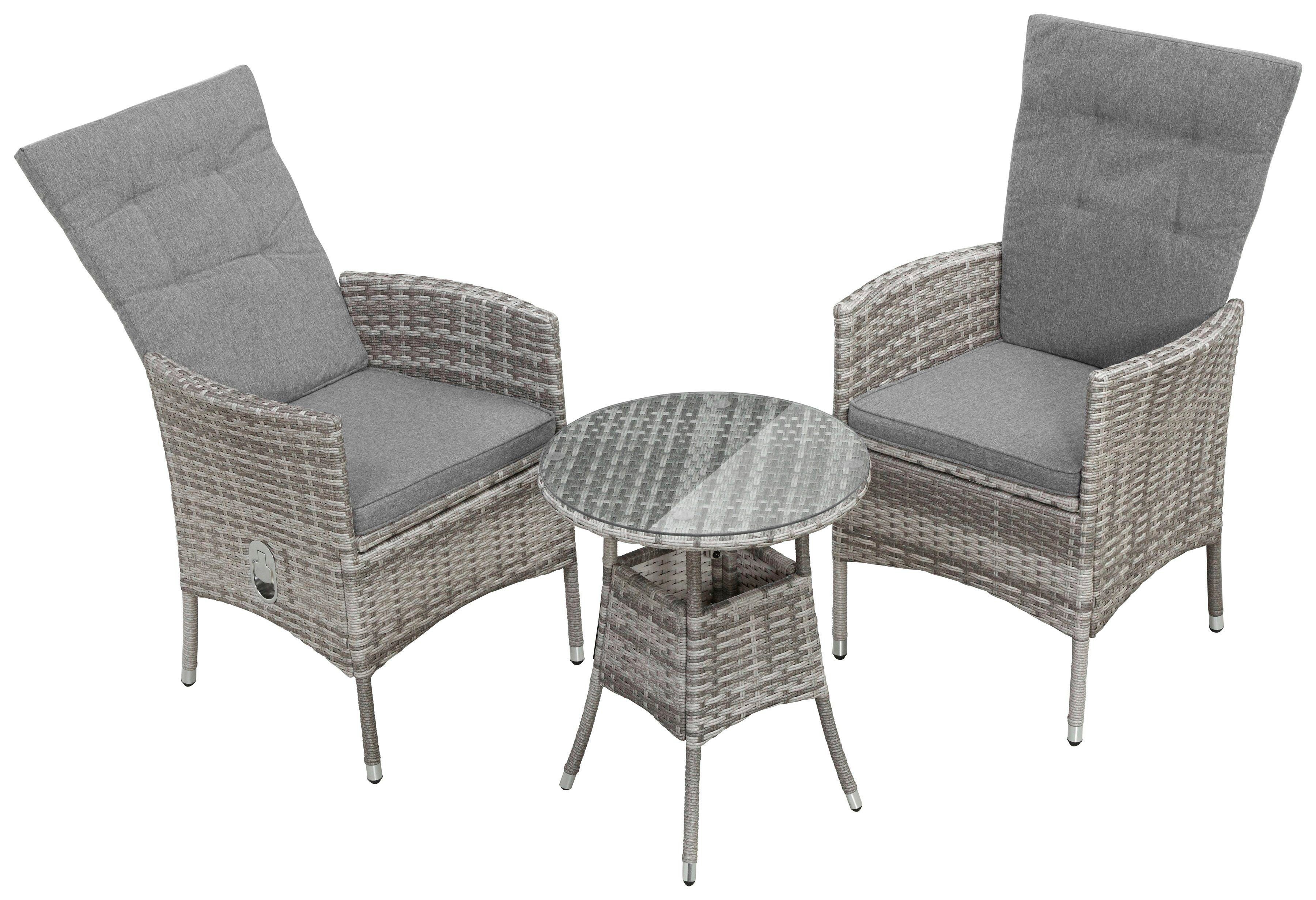 KONIFERA Tuin-eethoek Balkonset "Belluno" Polyrattan, stoelen zijn traploos verstelbaar, grijs, staal (set, 5-delig)