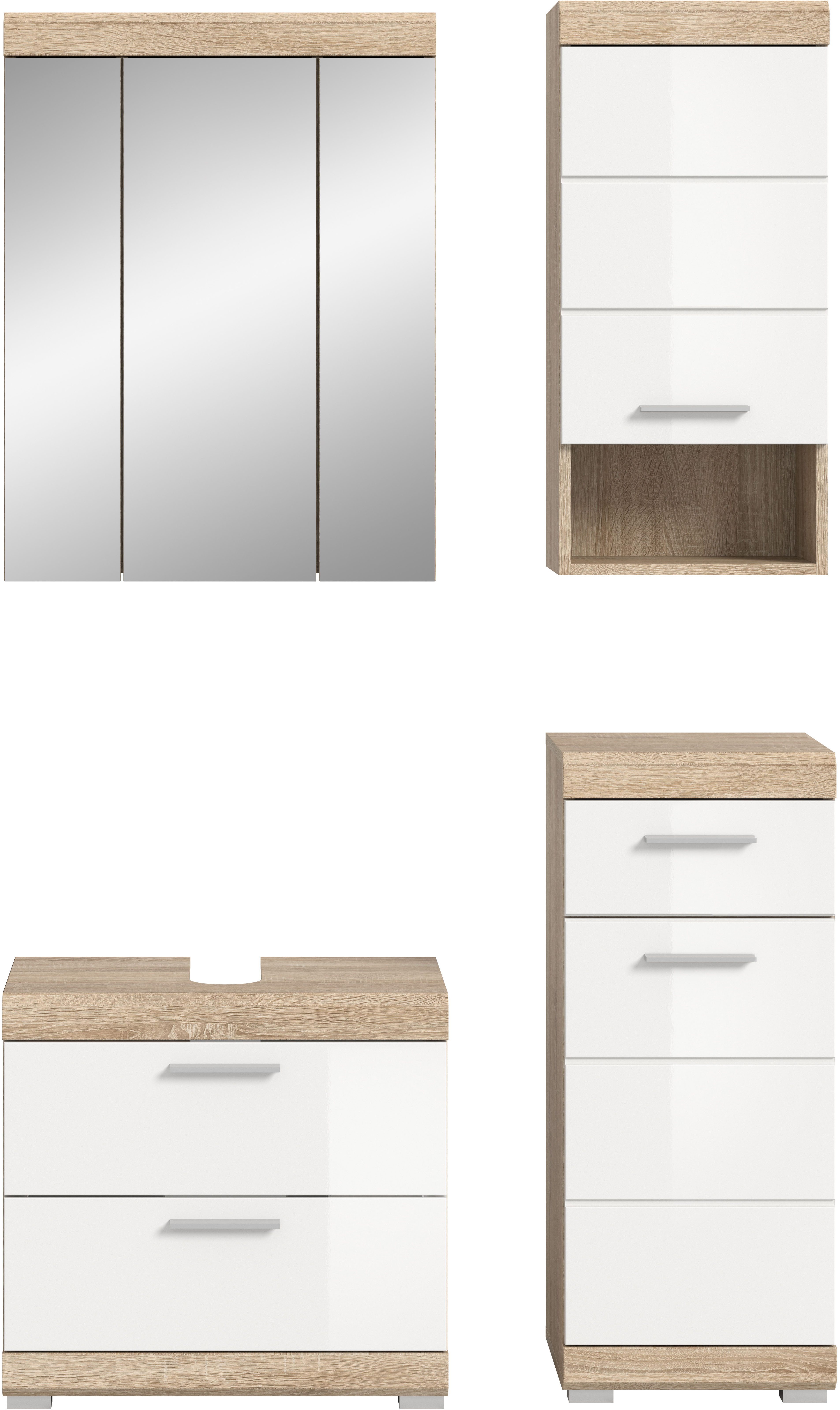 INOSIGN Badkamerserie Siena, 4-delig, bestaande uit: Wastafelonderkast, Spiegelkast, Onderkast, Hankast (set, 4-delig)