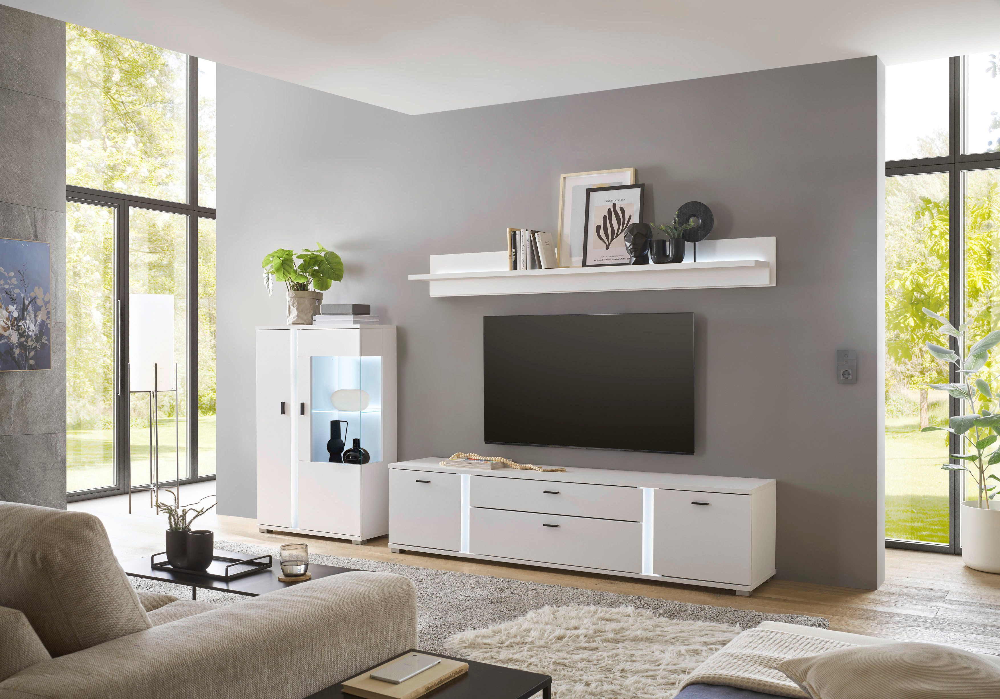 INOSIGN Vitrinekast LONG ISLAND, opberghangkast in moderne trendkleur, inclusief verticale verlichting, breedte 80 cm (1 stuk)