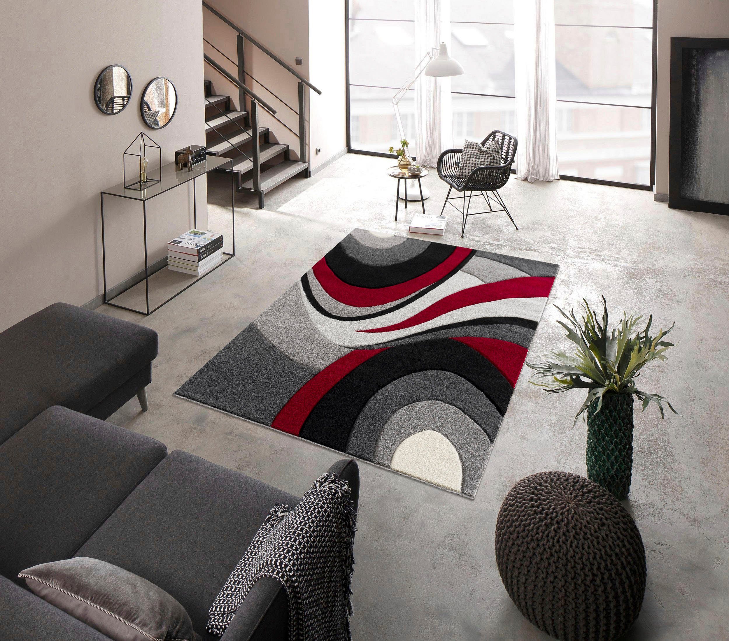 andas Vloerkleed Neele Golven-design, met een met de hand gesneden reliëfpatroon, reversible-vloerkleed