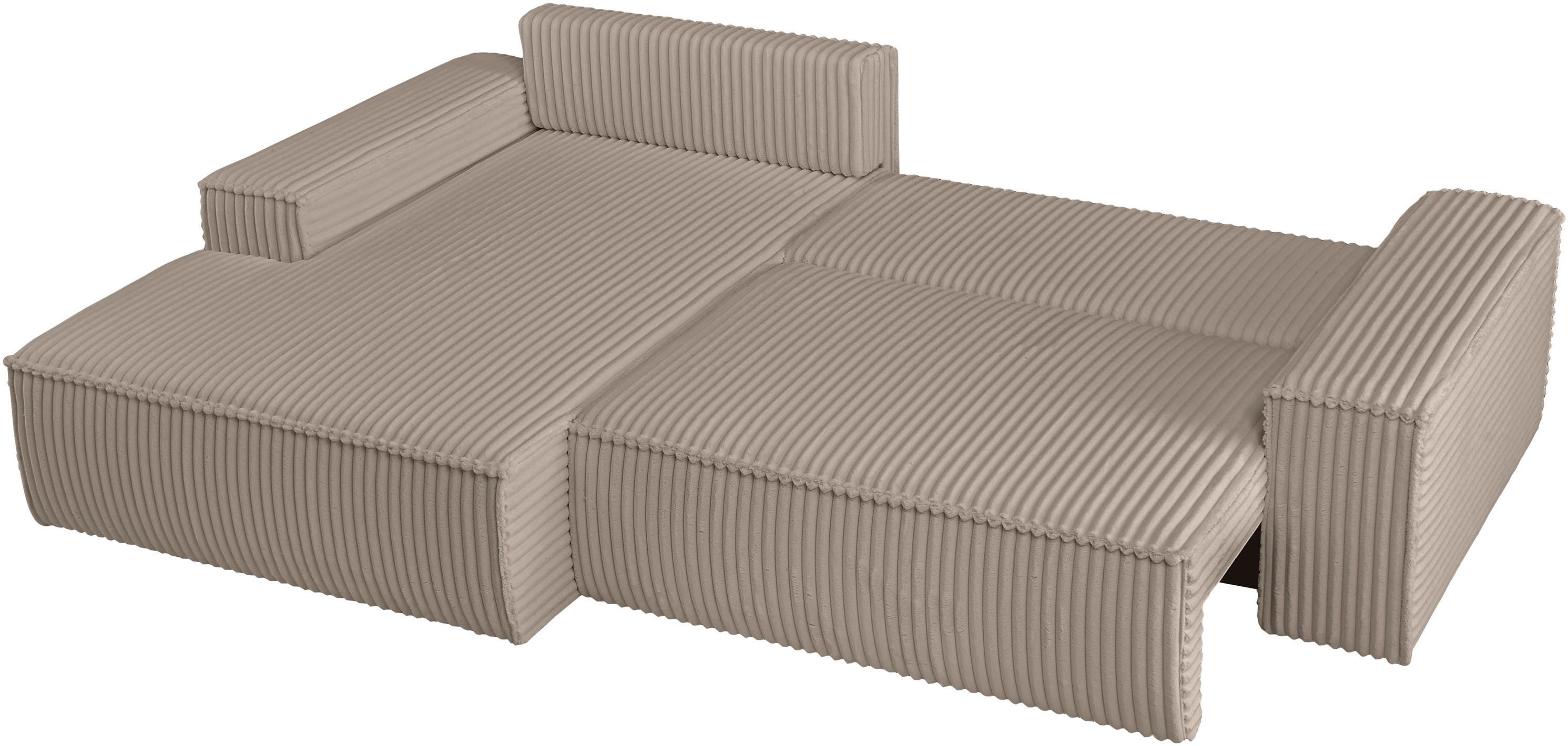 andas Hoekbank Finnley slaapbank 267 cm in Bouclé, fijne structuur en cord, L-vorm