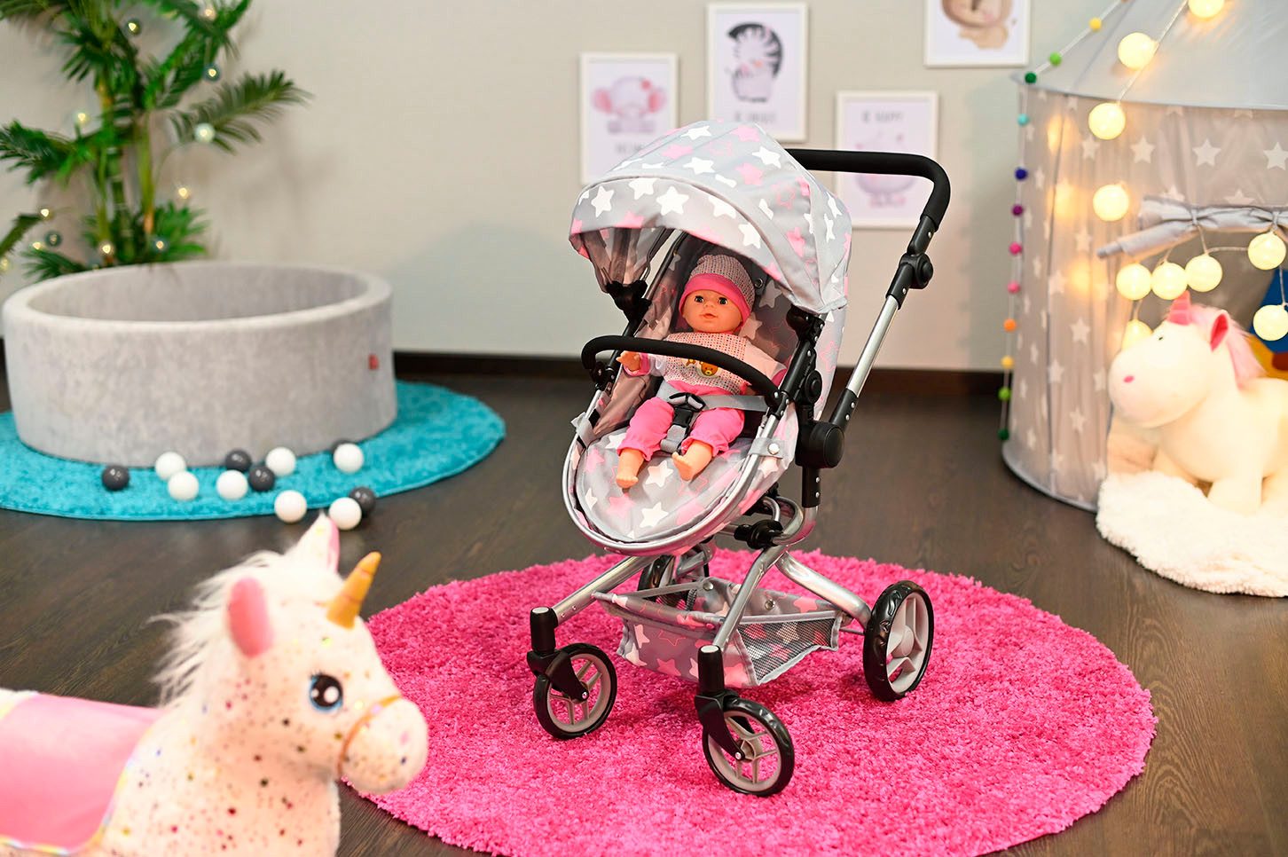 Knorrtoys® Combi-poppenwagen Boonk - star grey pink