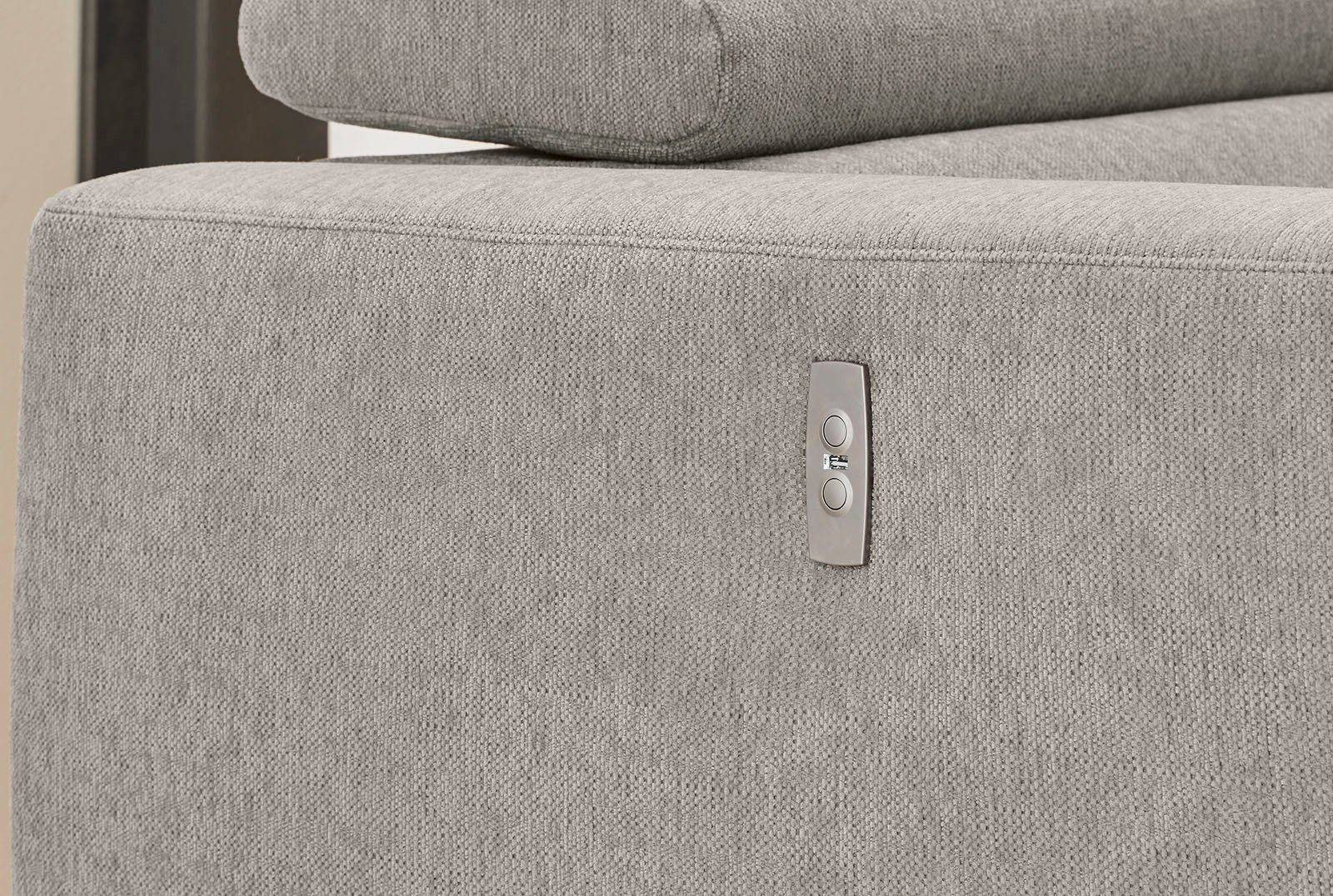 Jockenhöfer Gruppe Hoekbank San Marino L-vorm met elektromotor voor verstellen van de zitdiepte (ca. 30 cm), bedlade