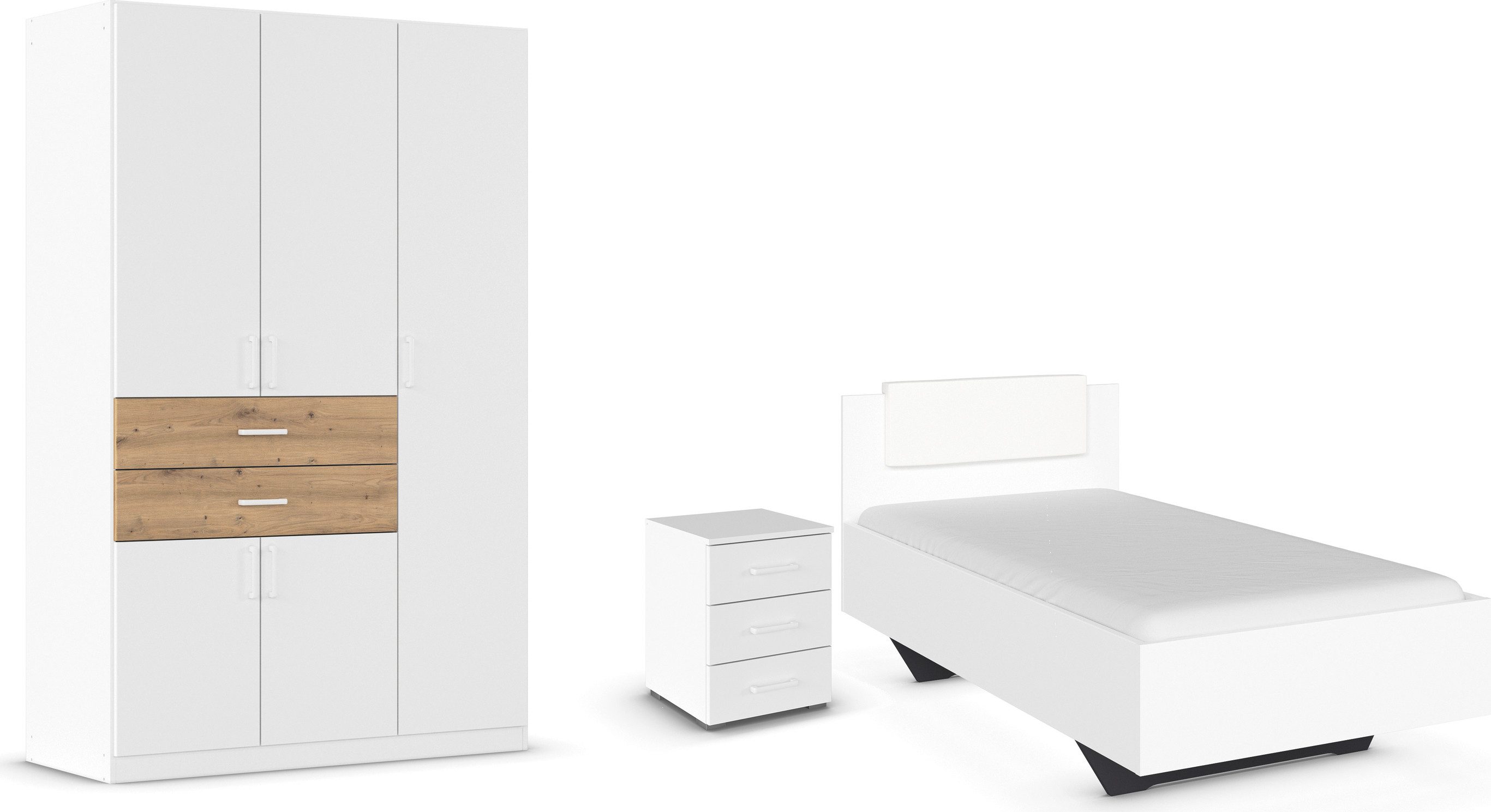 rauch Slaapkamerserie Compleet kamer compleet slaapkamer set (3-delig) MAIKA Kast 3 breedtes, 2 hoogtes, bed 100 cm, nachtkastje MADE IN GERMANY (set,