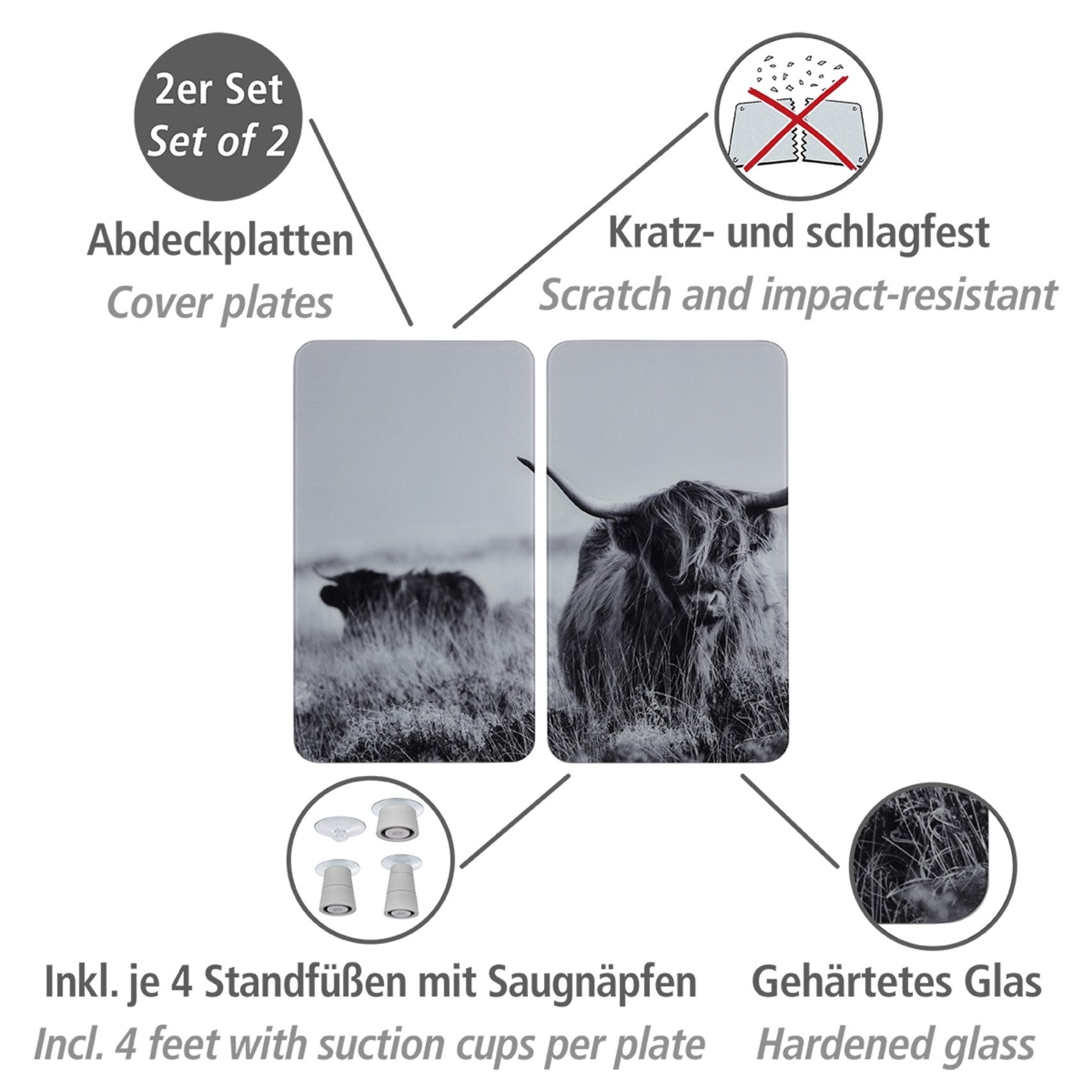 WENKO Kookplaatdeksel Universal Model Highland Cattle (set, 2-delig)