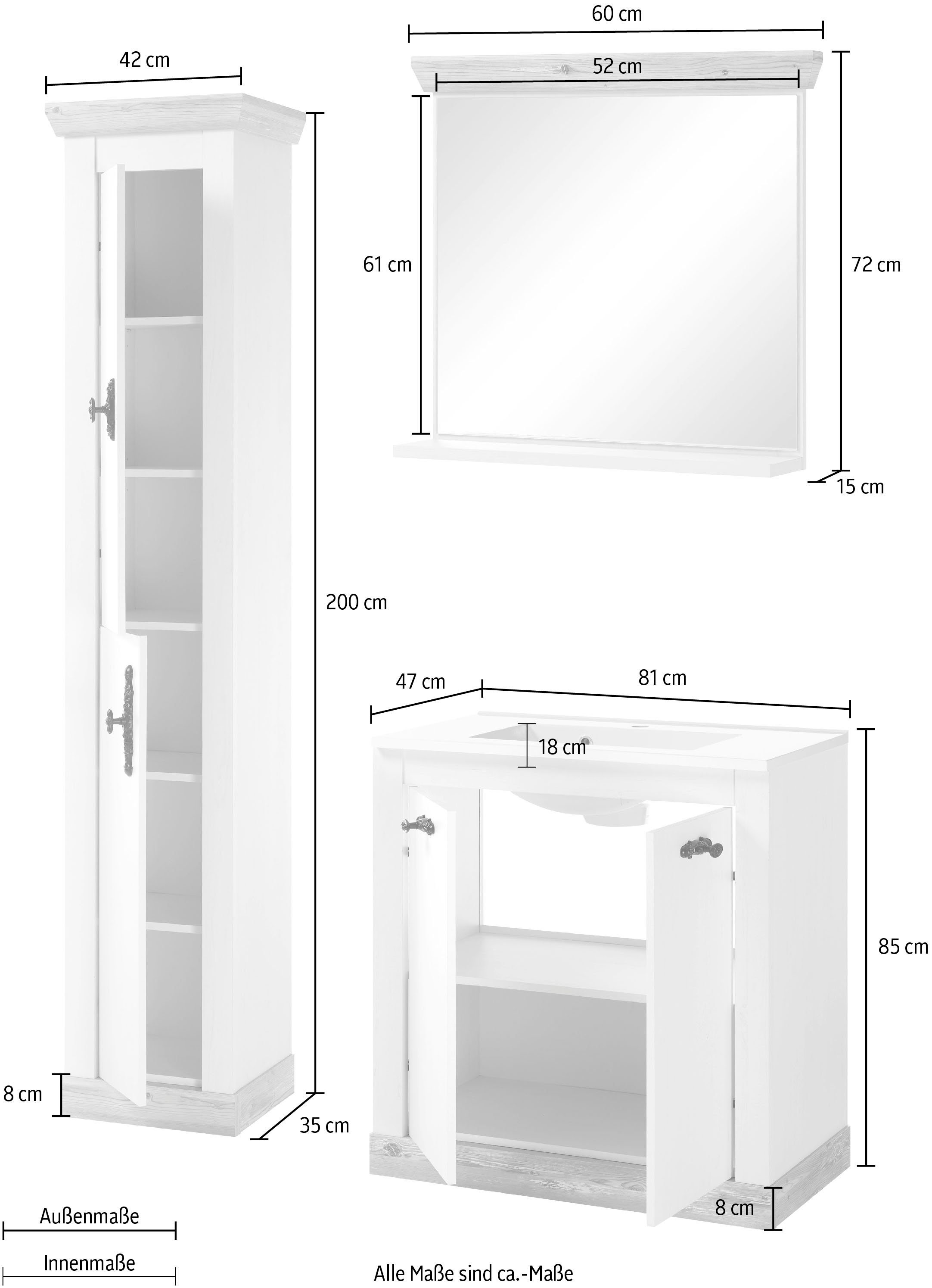 Home affaire Badkamerserie Florenz, Bad im Landhausstil, 3-teiliges Badezimmer (3-delig)