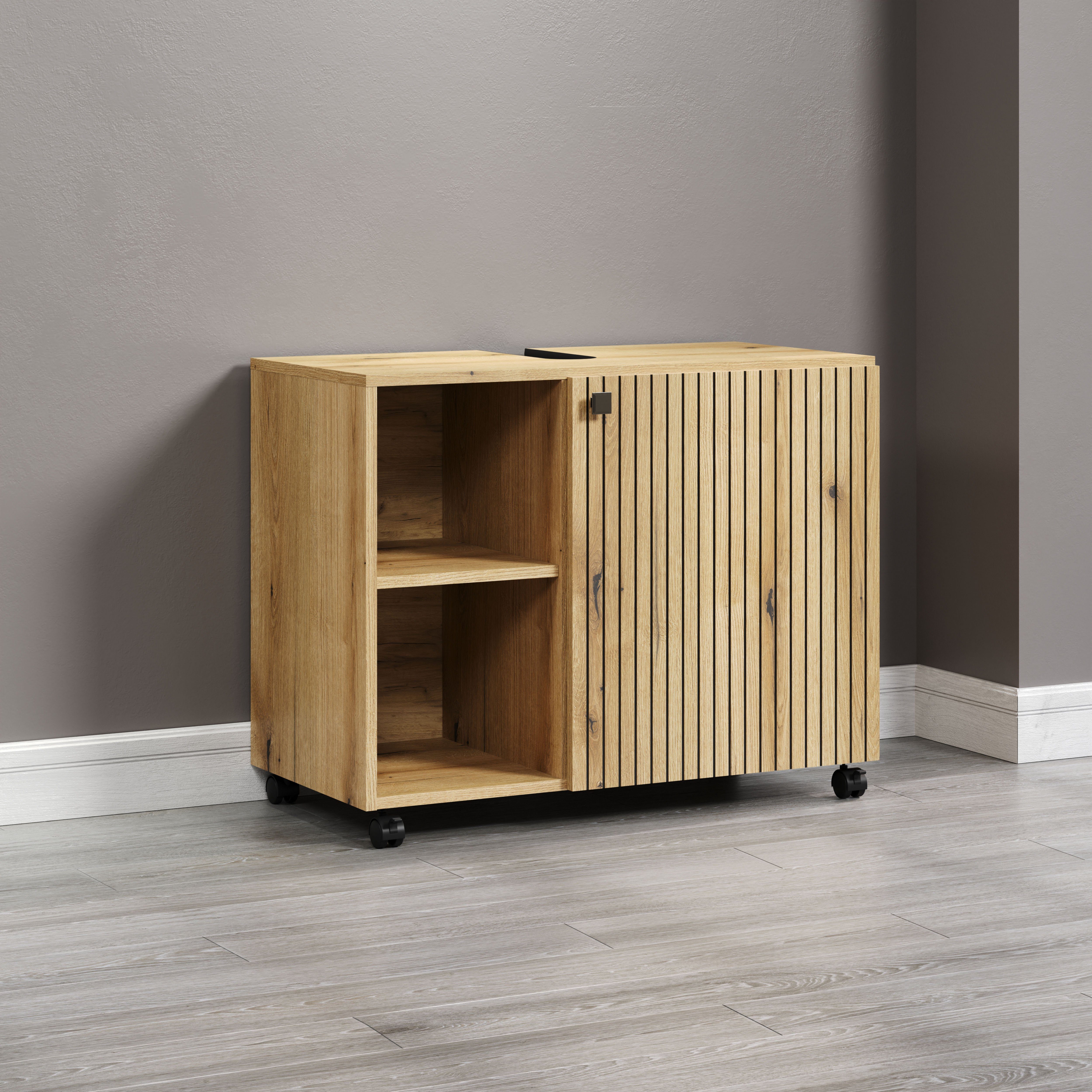 welltime Wastafelonderkast Amrum BxHxD 80 x 64 x 42 cm wastafelonderkast eiken rillen-look (1 stuk)
