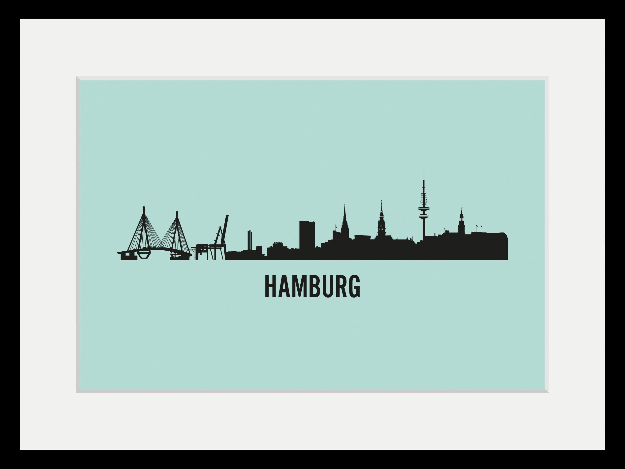 queence Wanddecoratie Hamburg Skyline HD premium posterdruk incl. houten lijst (1 stuk)