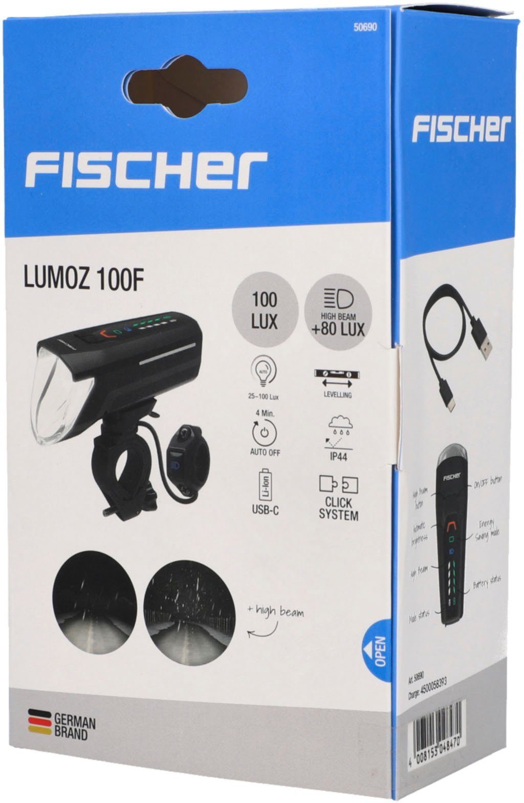 Fischer Fietskoplamp Led-accu frontlicht 100 lux groot licht