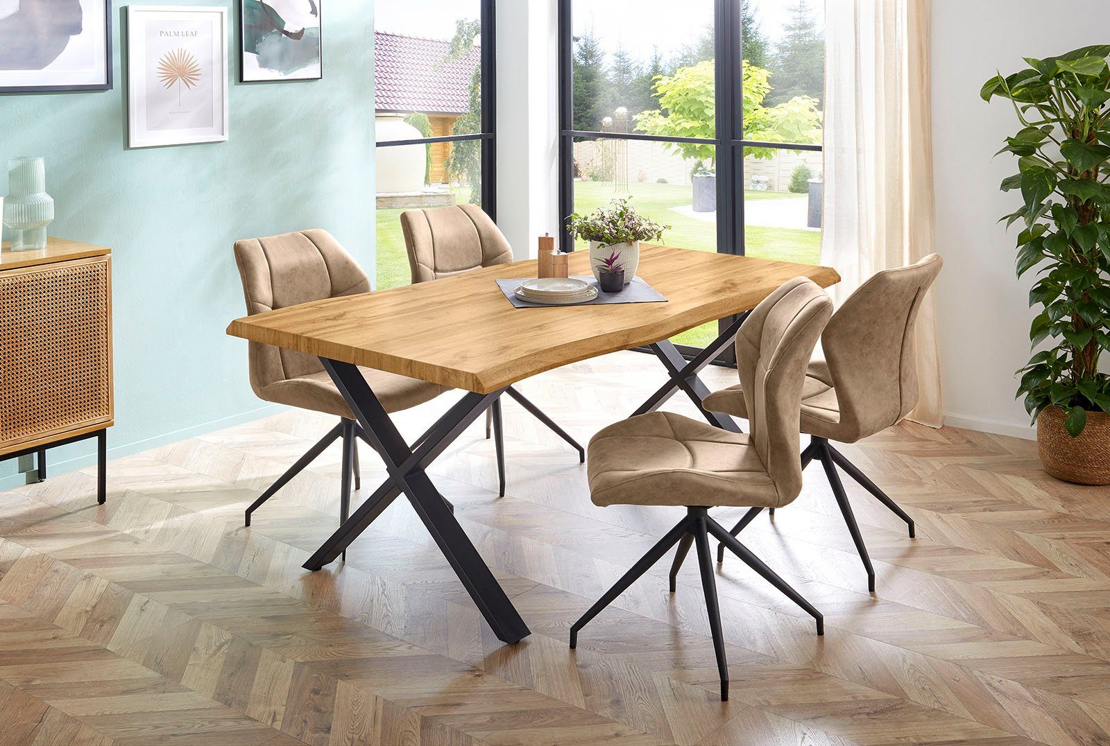 Jockenhöfer Gruppe Eettafel Marita 180 x 100 cm gebogen boomstam look en zwart onderstel