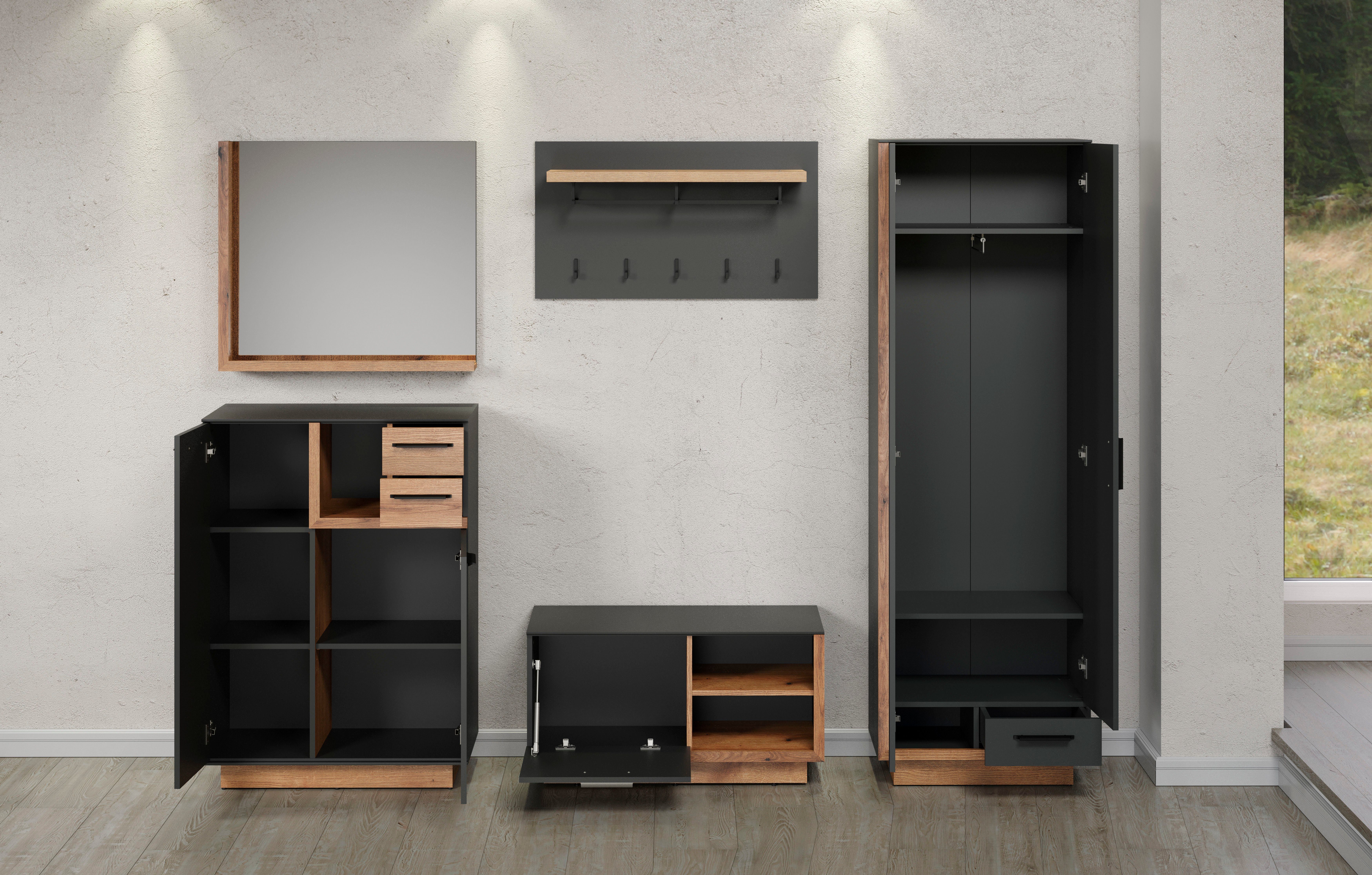 INOSIGN Halmeubelset Premont Elegante garderobemeubels op sokkels - Met 2 spiegels - Soft-Close (5-delig)
