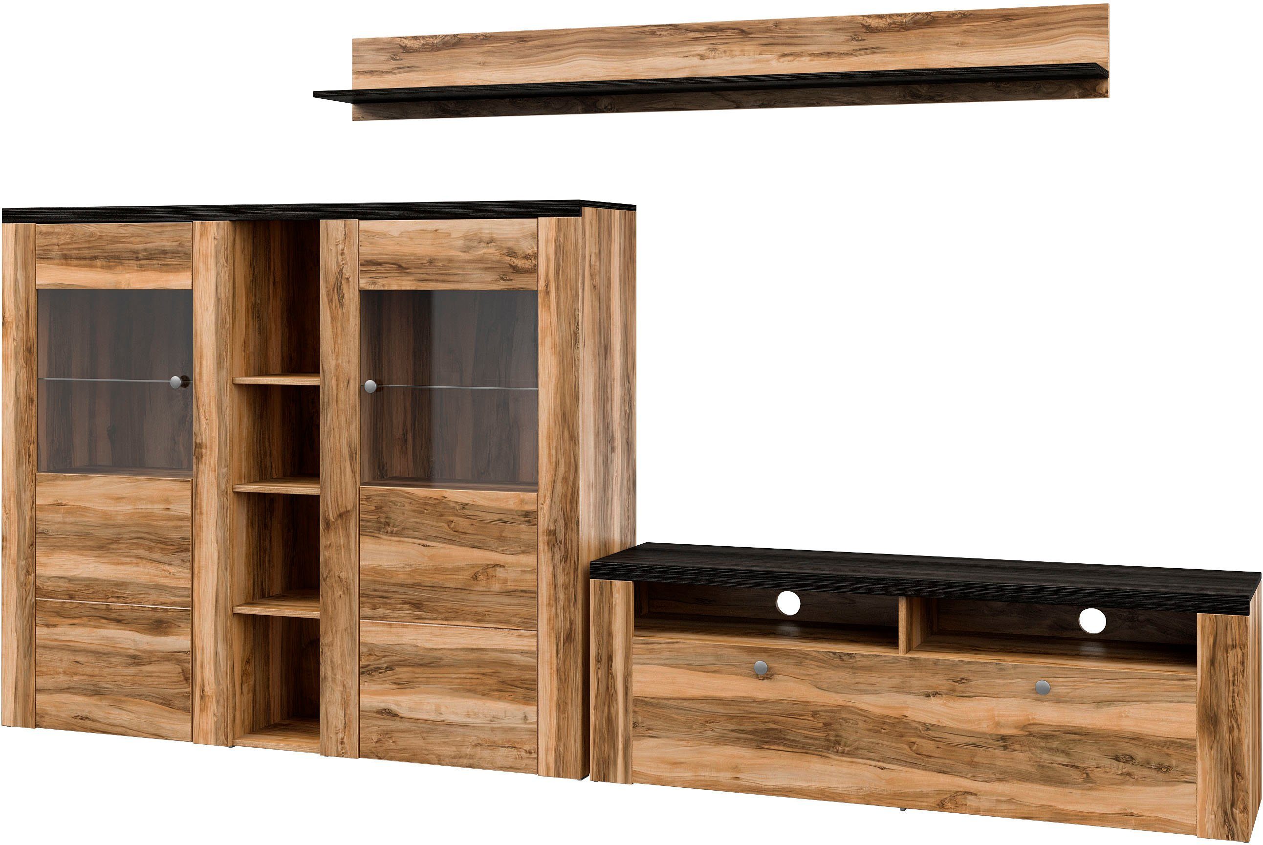 Home affaire Wandmeubel Larona, Woonwand, 3-delig set, bestaande uit 1 tv-kast, 1 hoge kast, 1 wandplank (3-delig) tv-wandmeubels beige