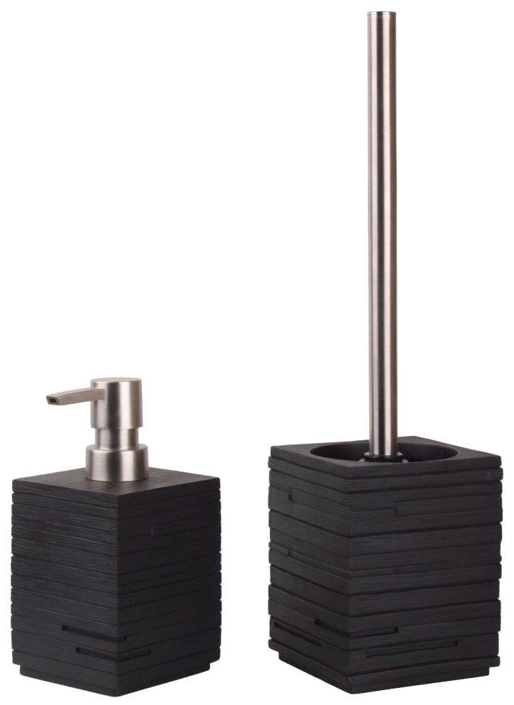 Sanilo Sets badkameraccessoires Calero black bestaand uit zeepdispenser en toiletborstel, geribbeld (combi-set, 2-delig)