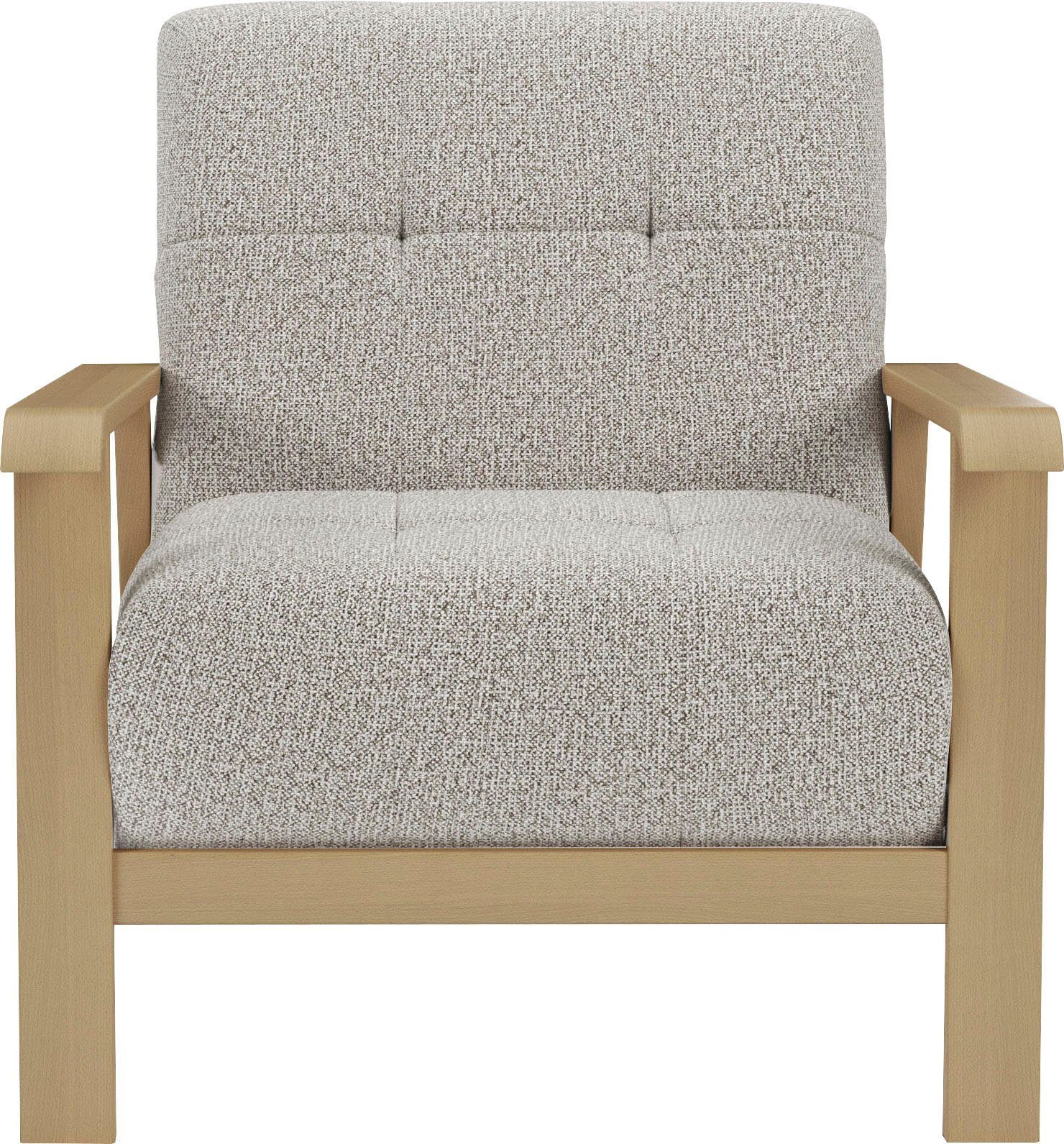 sit&more Fauteuil Billund Armleuningen van natuurlijk beukenhout, verschillende bekledingen en kleuren fauteuils beige