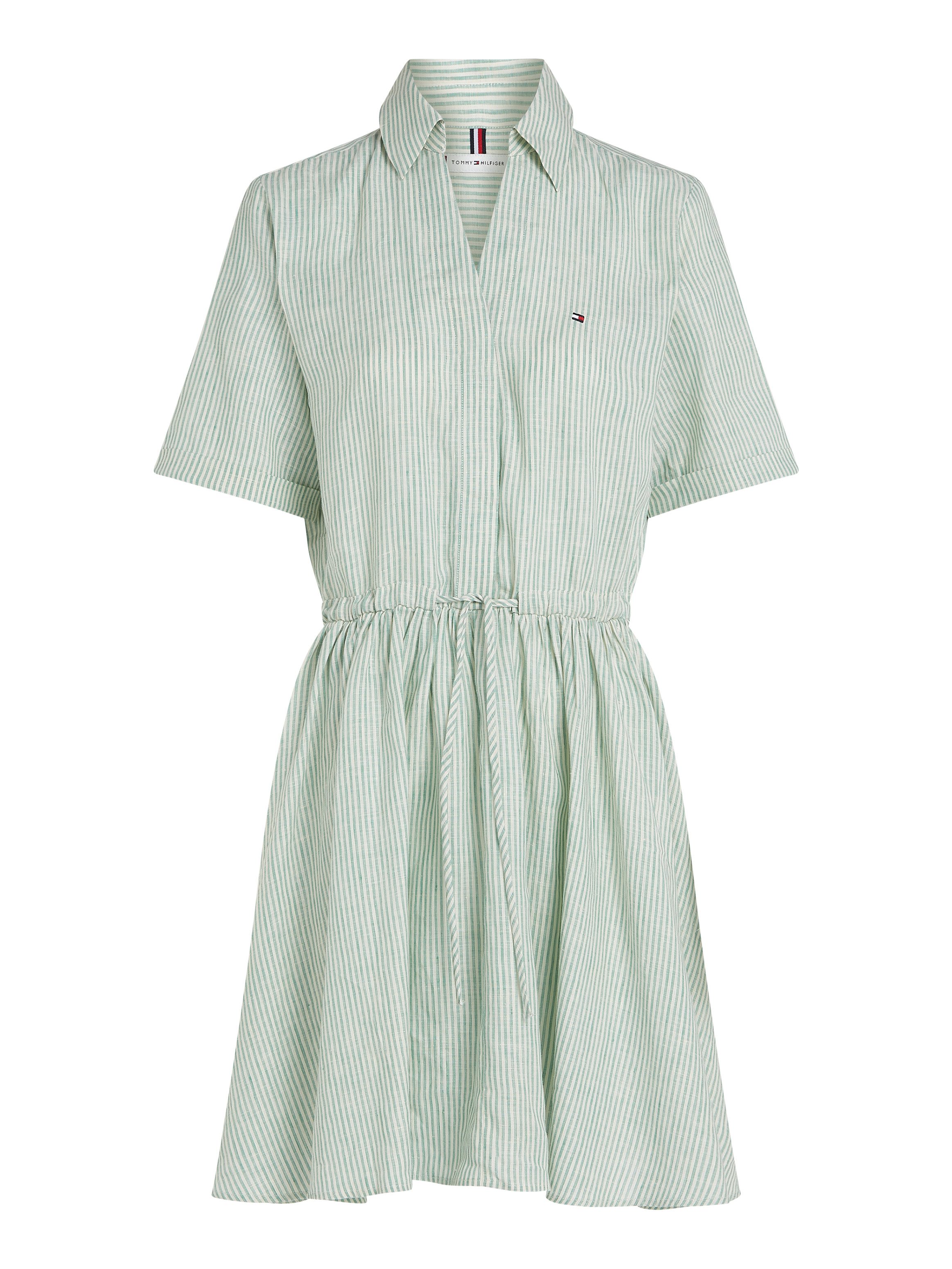Tommy Hilfiger Jurk met overhemdkraag ESS LINEN S/S SHORT DRESS met tunnelkoord in de taille, met rugplooi, koel premium linnen