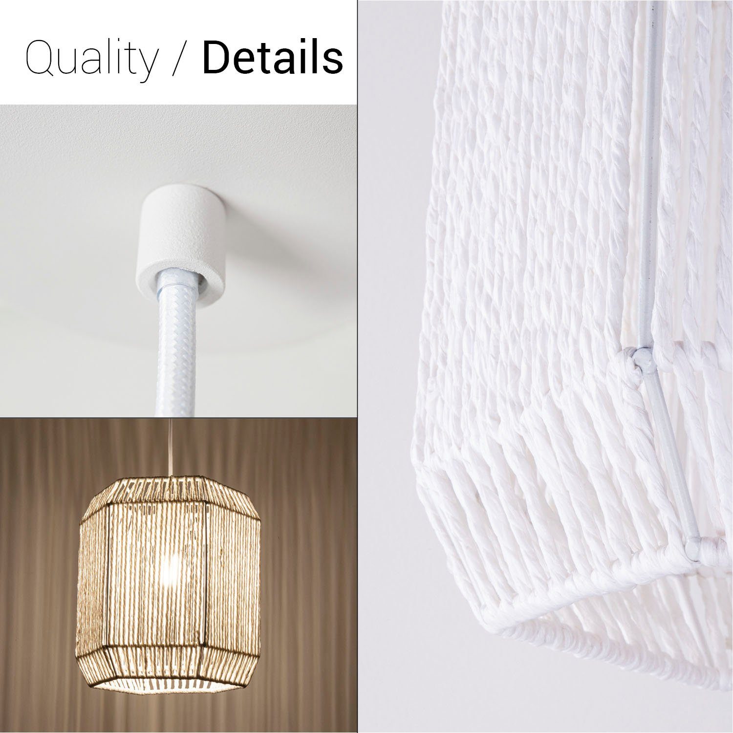 Paco Home Hanglamp Hugo Pepe Woonkamer eetkamer rattan look Boho kap papier zeshoekig