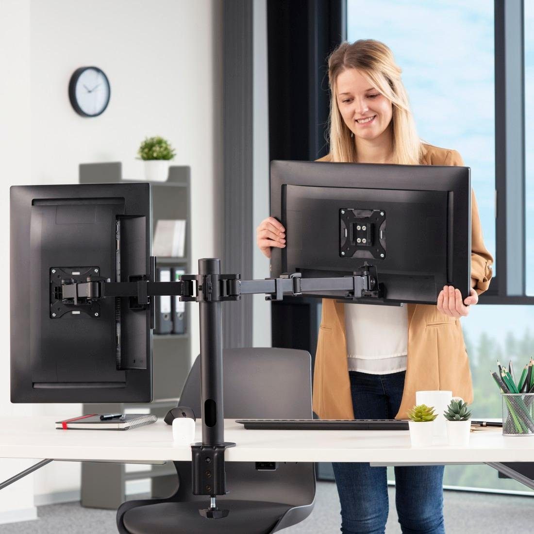 Hama Monitorhouder Beeldschermsteun, 2 monitoren, dubbele arm zwart