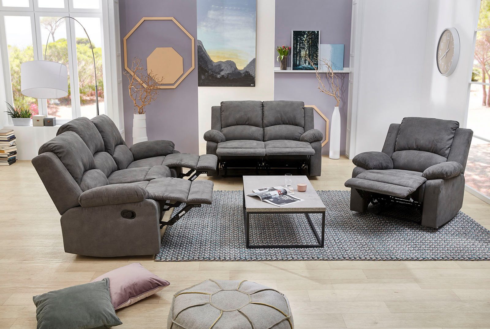 Jockenhöfer Gruppe 3-zitsbank Dakota Ligfunctie met halfautomatische relaxfunctie, TFK bekleding