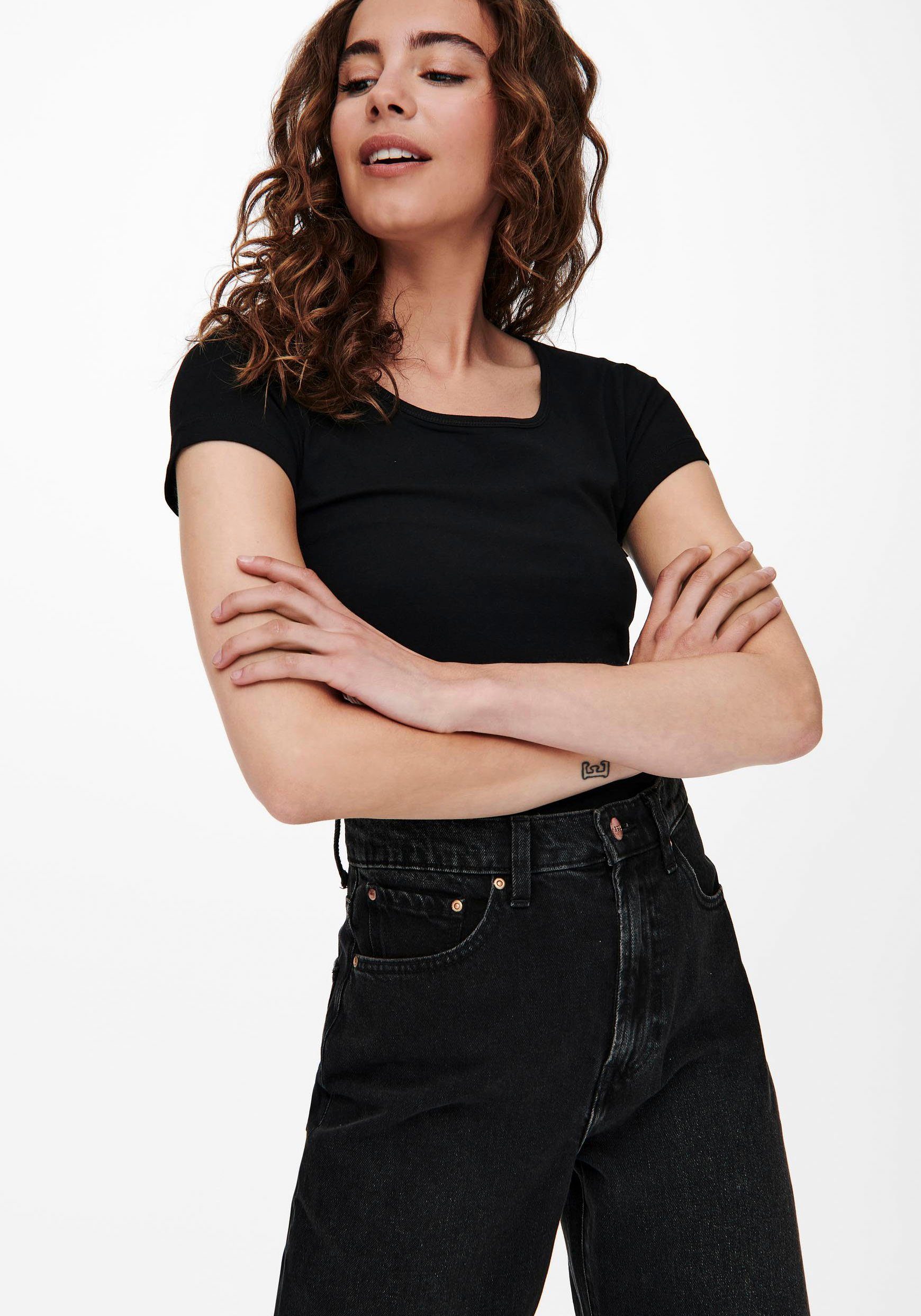 Only Shirt met ronde hals ONLLIVELOVE LIFE S/S O-NECK TOP (2-delig, Set van 2)